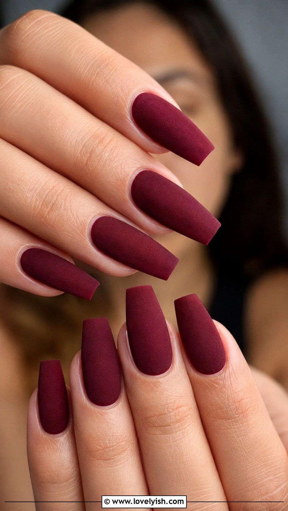 Burgundy Velvet Matte Nails - 40 nail design template - 40 nail design template