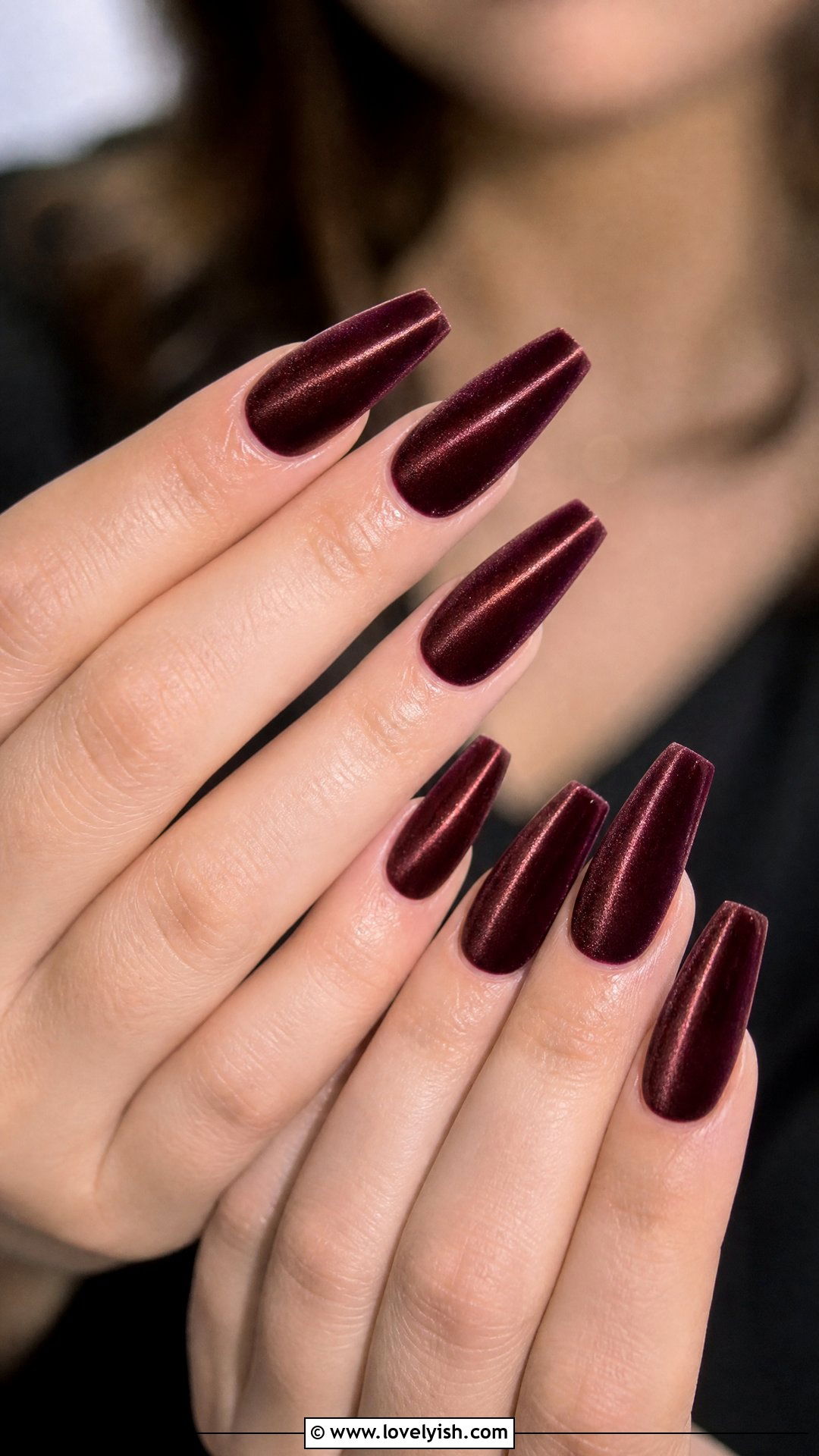 Burgundy Velvet Nails - 44 nails design - 44 nails design