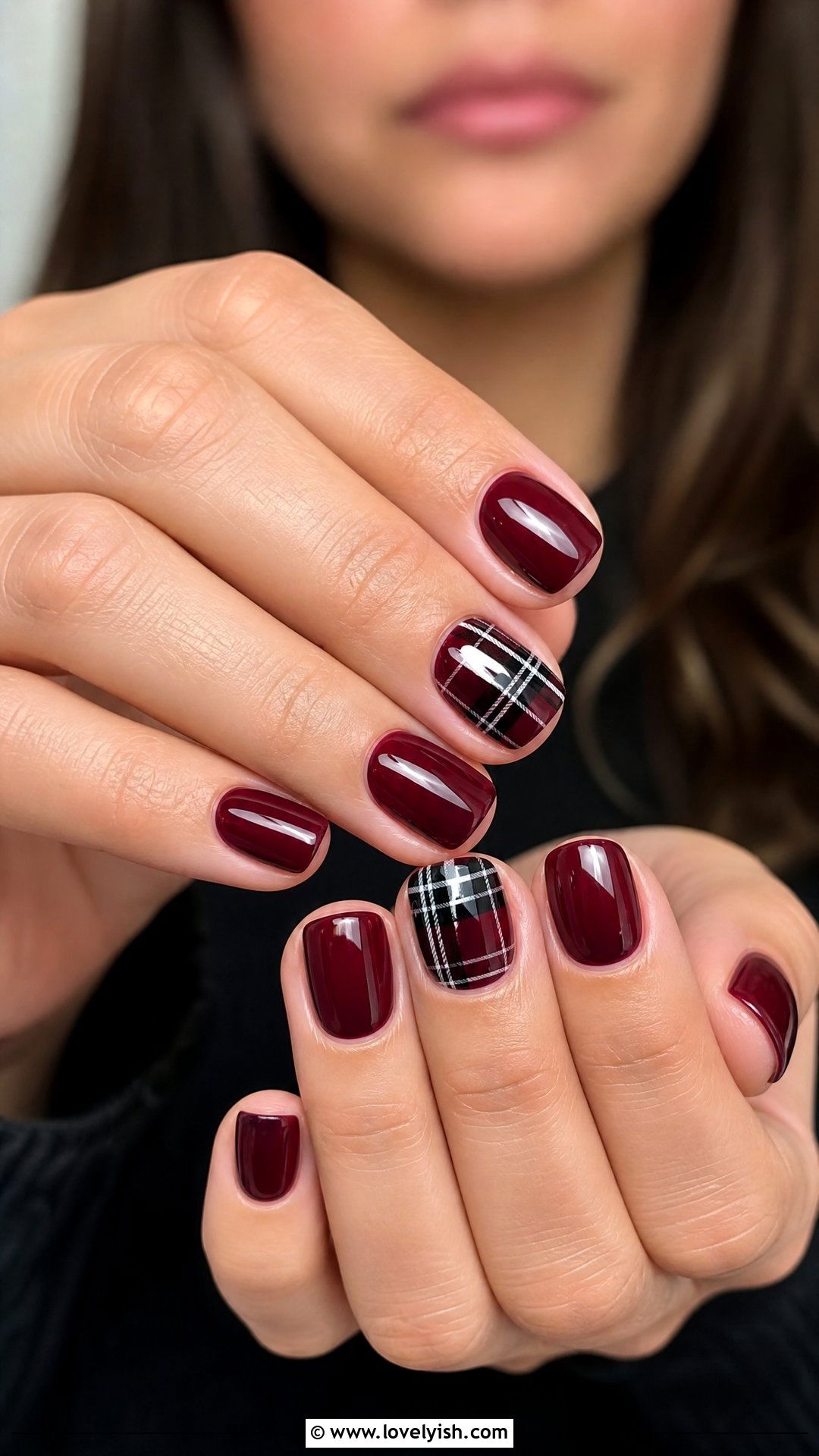 Burgundy and Black Plaid Nails - 50 dark red nails - 50 dark red nails