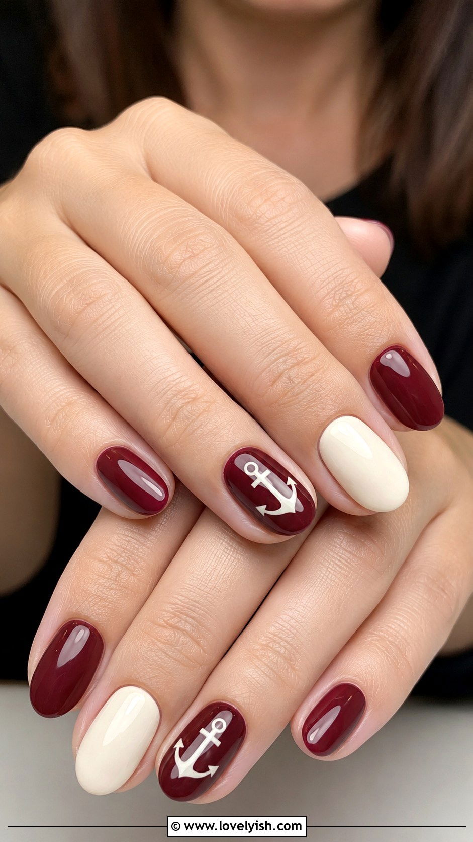 Burgundy and Cream Anchor Nails - 50 anchor nail designs - 50 anchor nail designs