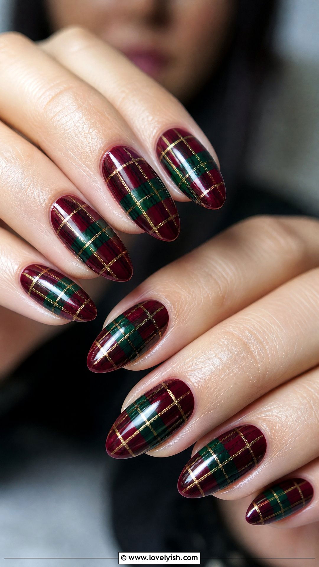 Burgundy and Forest Green Tartan Checkered Nails - 50 checkered nails - 50 checkered nails