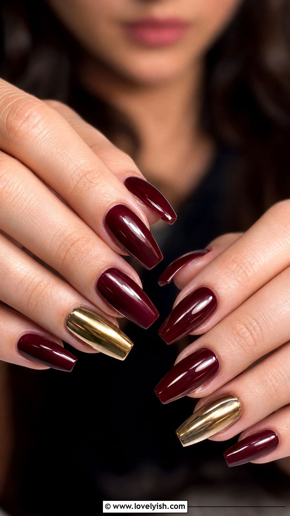 Burgundy and Gold Chrome Nails - 50 gold chrome nails - 50 gold chrome nails