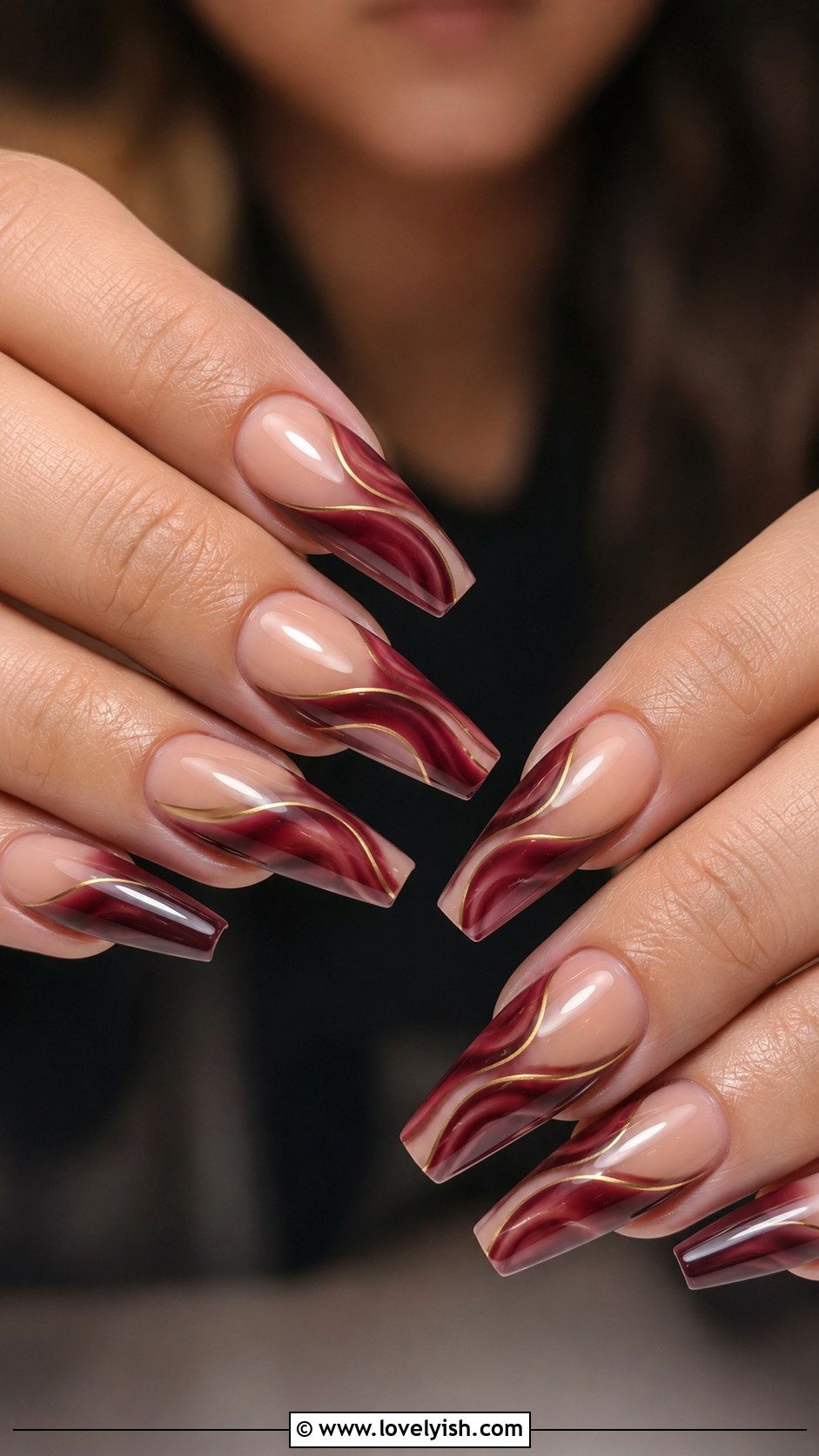 Burgundy and Nude Swirl Nails - 50 swirl nails - 50 swirl nails