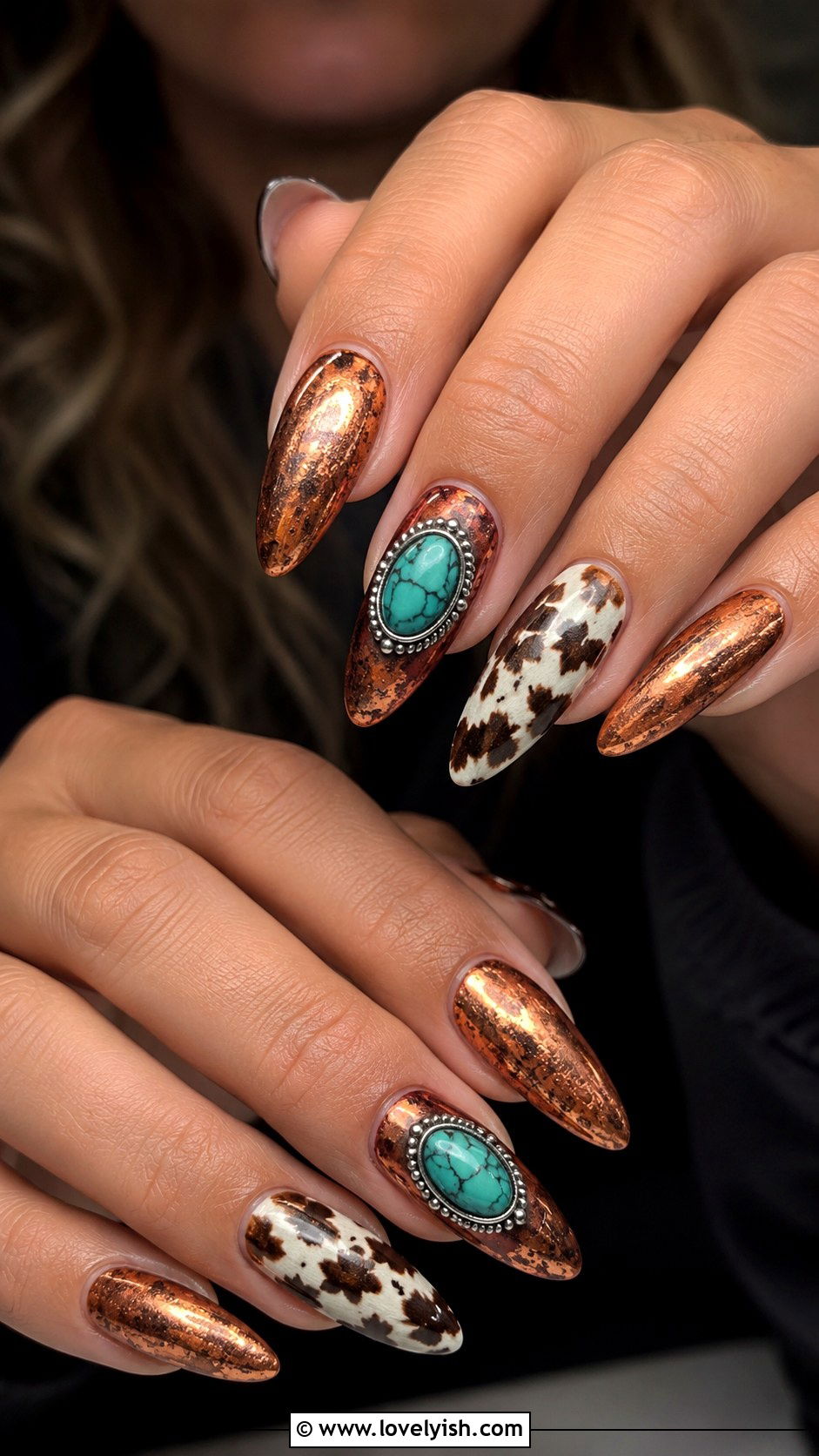 Burnt Copper and Turquoise Accent Nails - 50 western nail designs - 50 western nail designs