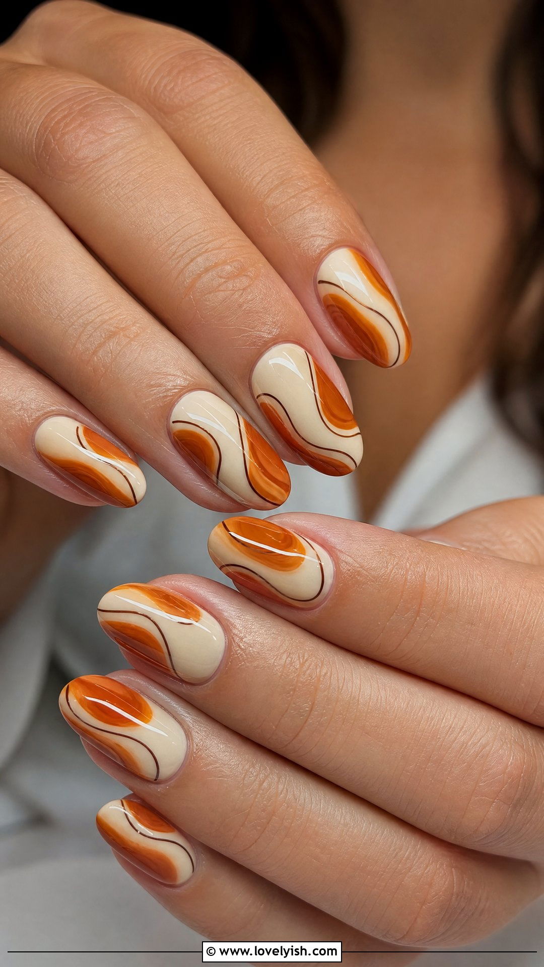 Burnt Orange and Cream Fall Swirl Nails - 50 swirl nails - 50 swirl nails