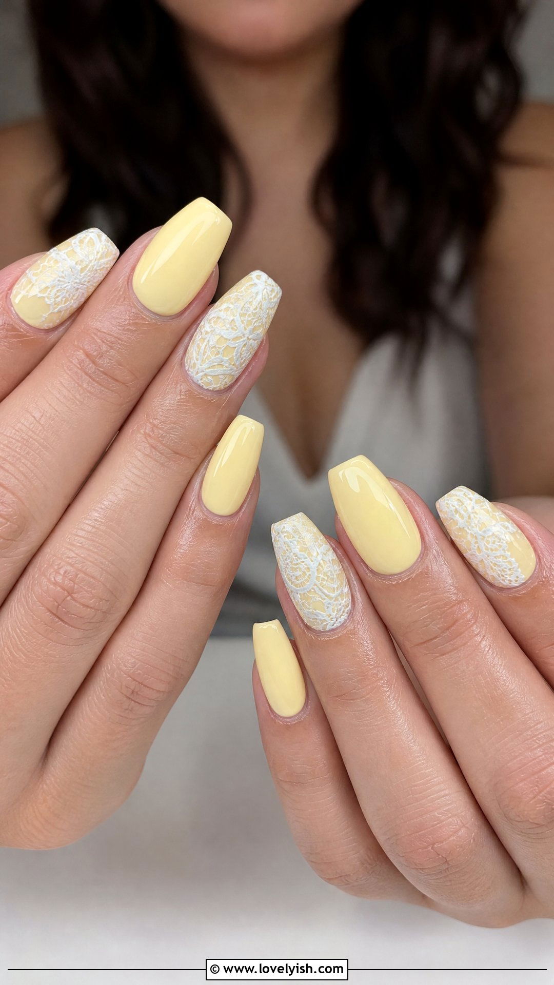 Butter Yellow Bridal Nails with Lace - 50 butter yellow nails - 50 butter yellow nails