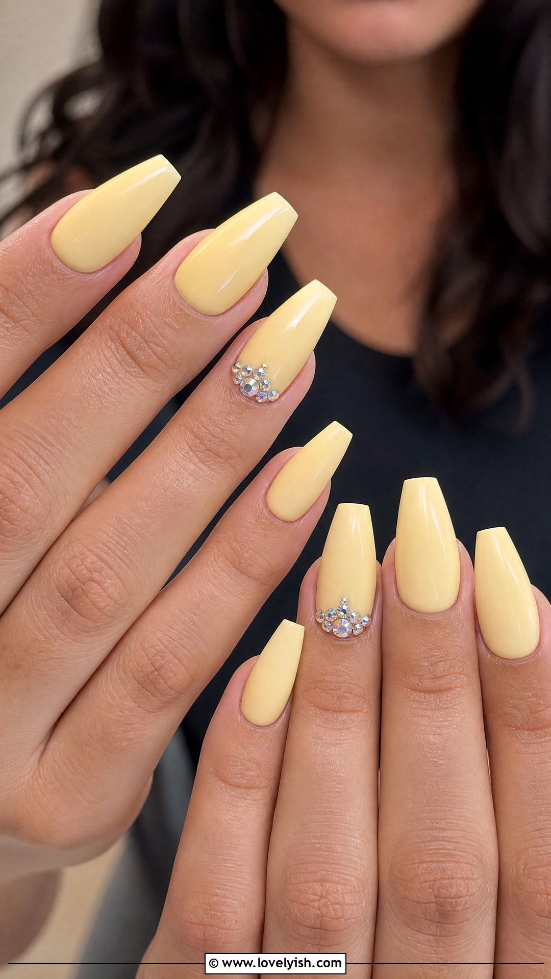 Butter Yellow Coffin Nails with Rhinestones - 50 butter yellow nails - 50 butter yellow nails