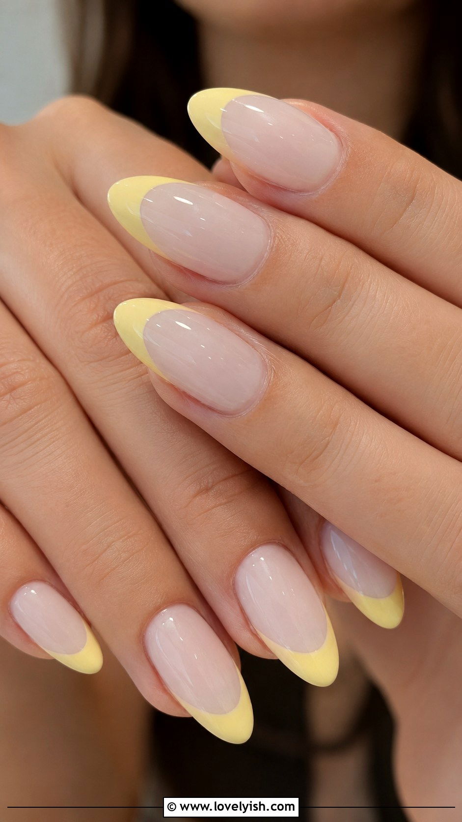Butter Yellow French Tip Almond Nails - 50 almond french tip nails - 50 almond french tip nails