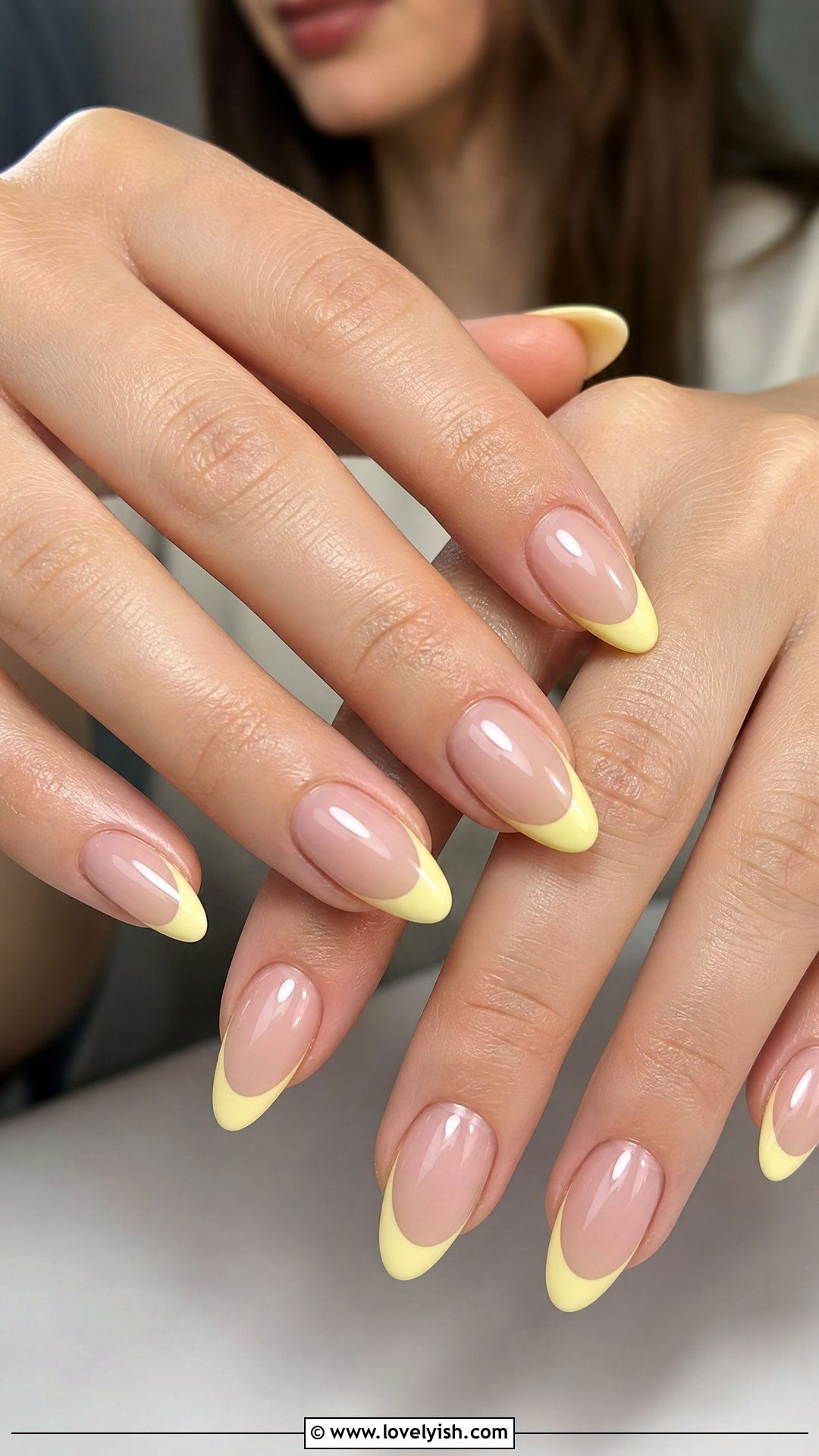 Butter Yellow French Tip Almond Nails - 25 almond french tip nail designs - 25 almond french tip nail designs