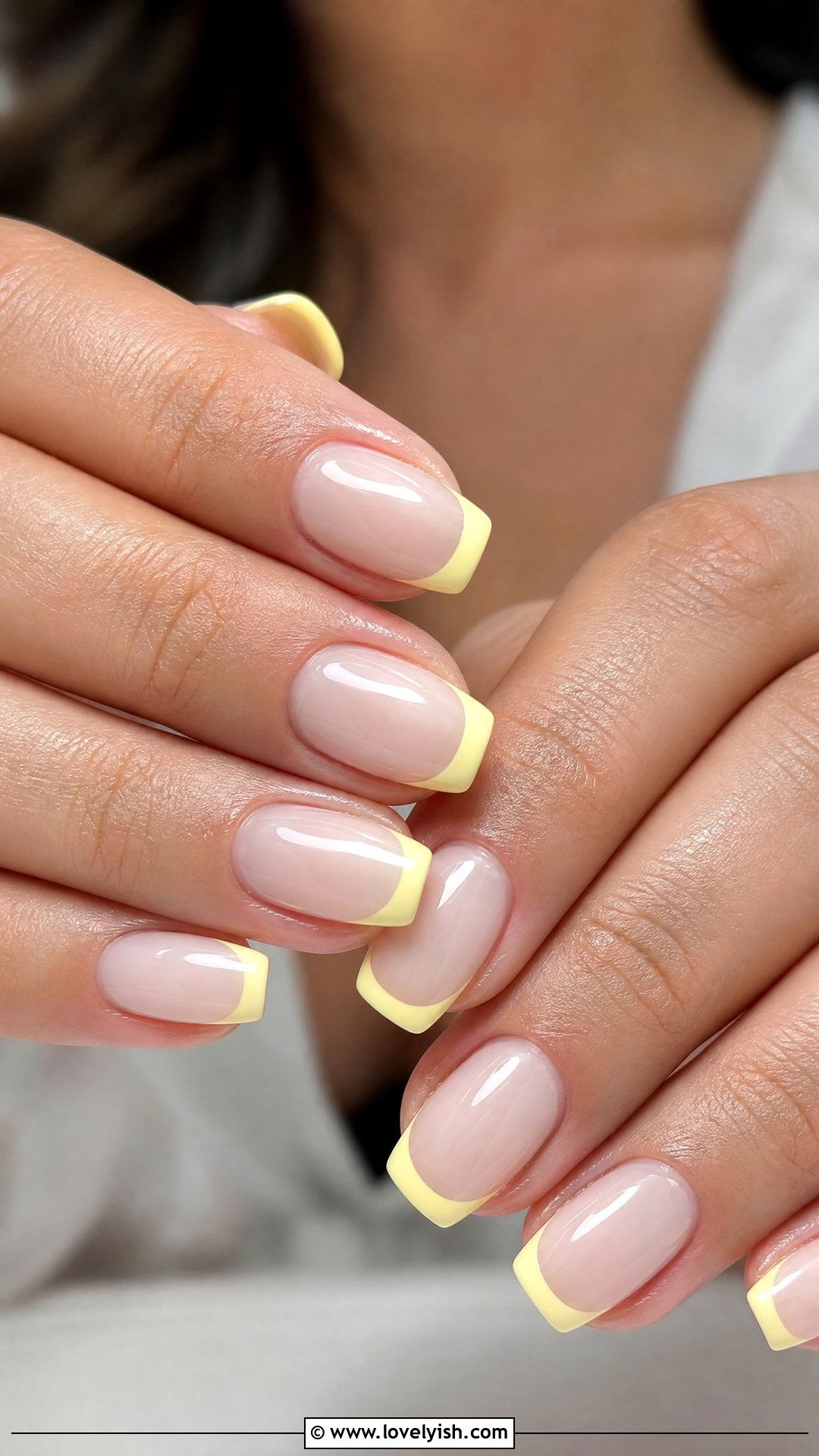 Butter Yellow French Tip Nails - 50 easy spring nail designs - 50 easy spring nail designs