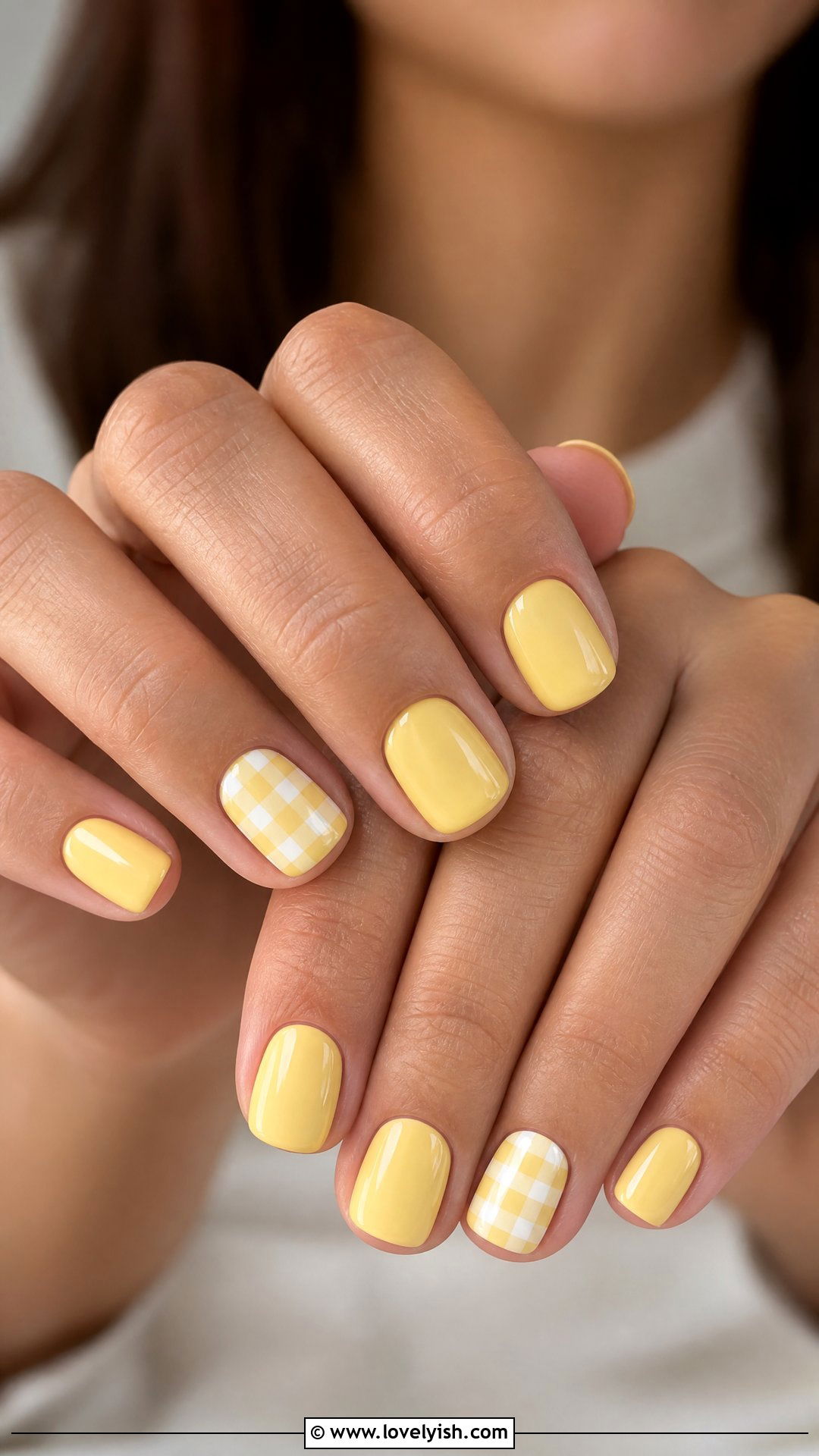 Butter Yellow Gingham Nails - 50 butter yellow nails - 50 butter yellow nails