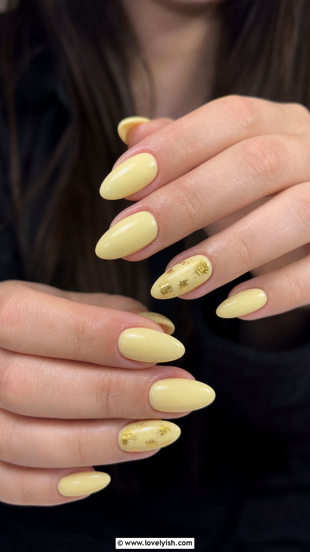Butter Yellow Nails with Gold Foil - 50 butter yellow nails - 50 butter yellow nails