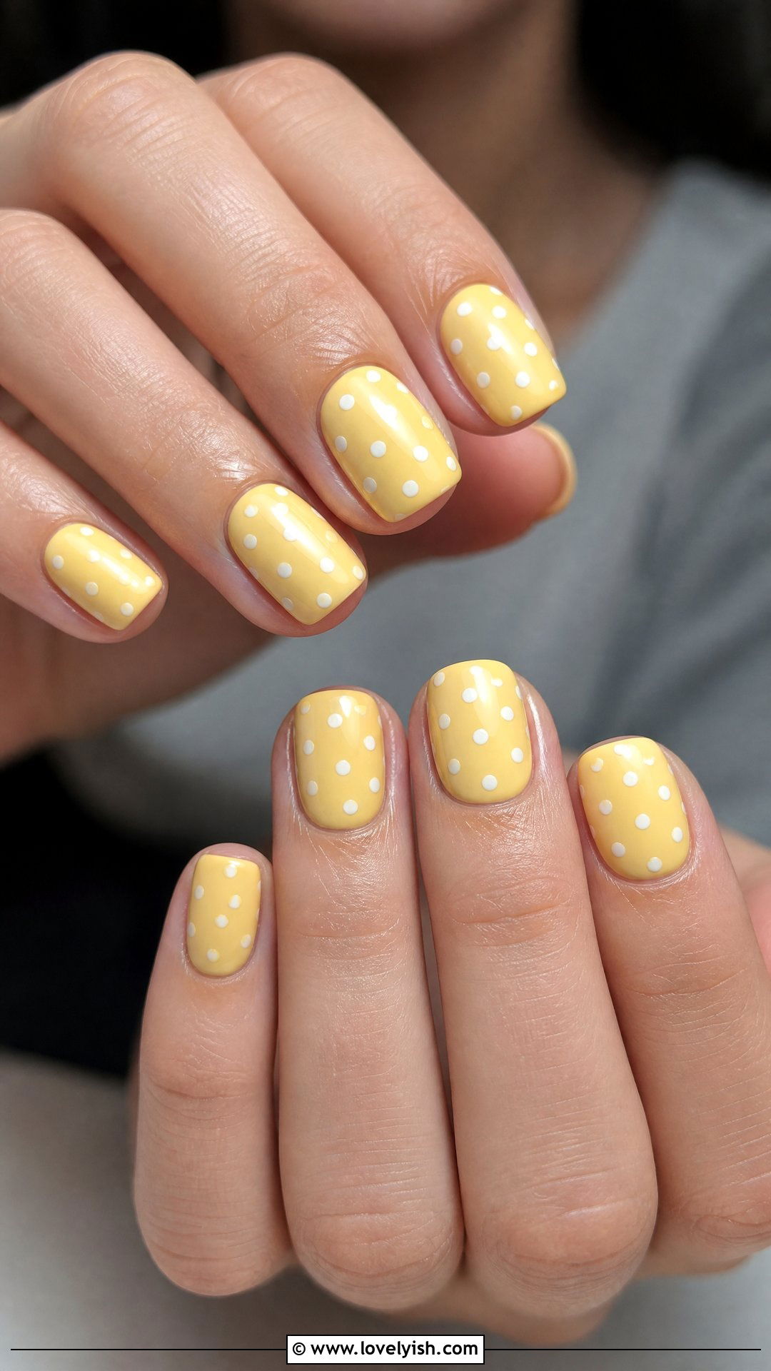 Butter Yellow Polka Dot Nails - 50 classy spring nail designs - 50 classy spring nail designs