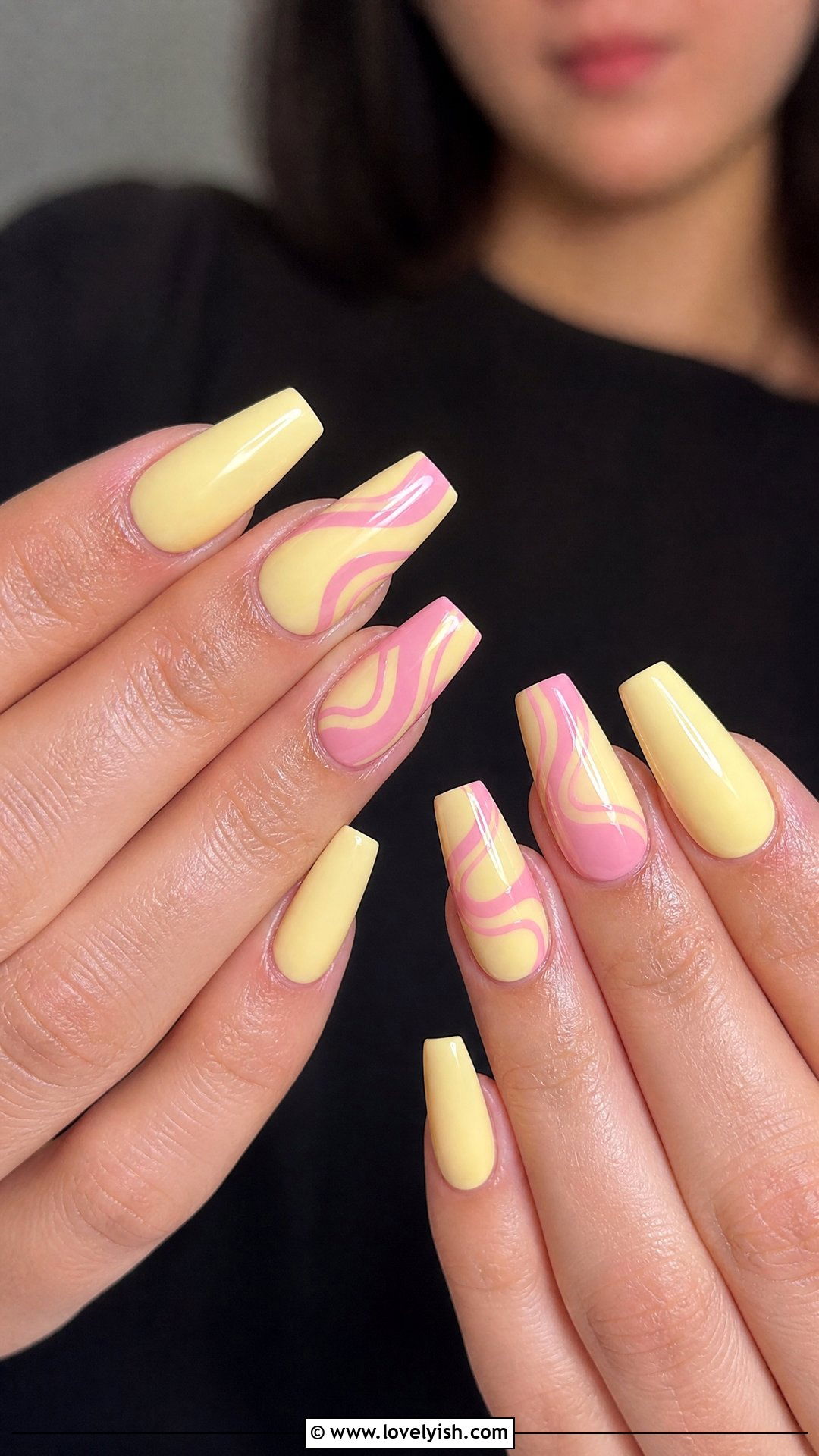 Butter Yellow and Pink Swirl Nails - 50 butter yellow nails - 50 butter yellow nails
