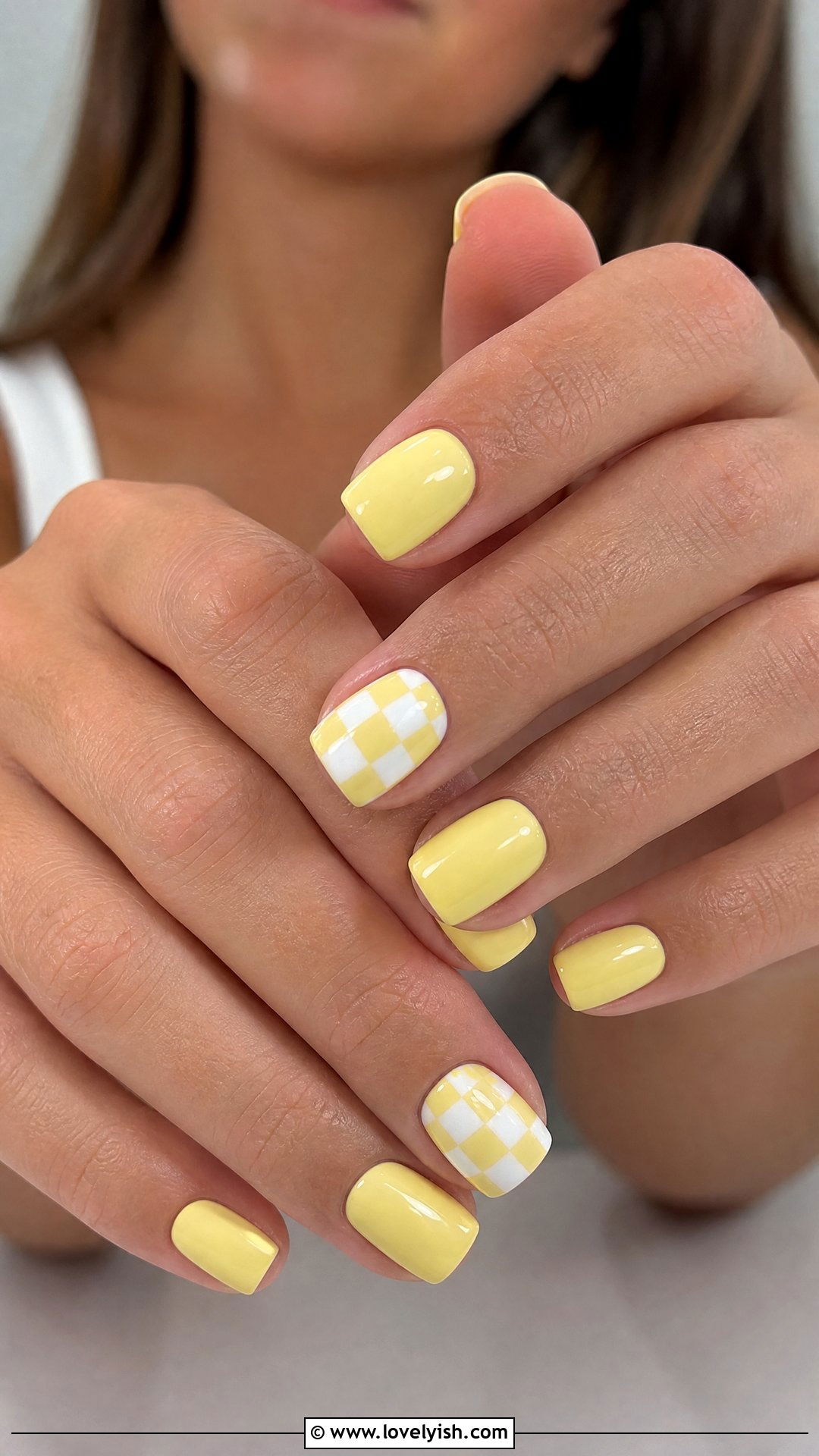 Butter Yellow and White Checkerboard Nails - 50 butter yellow nails - 50 butter yellow nails