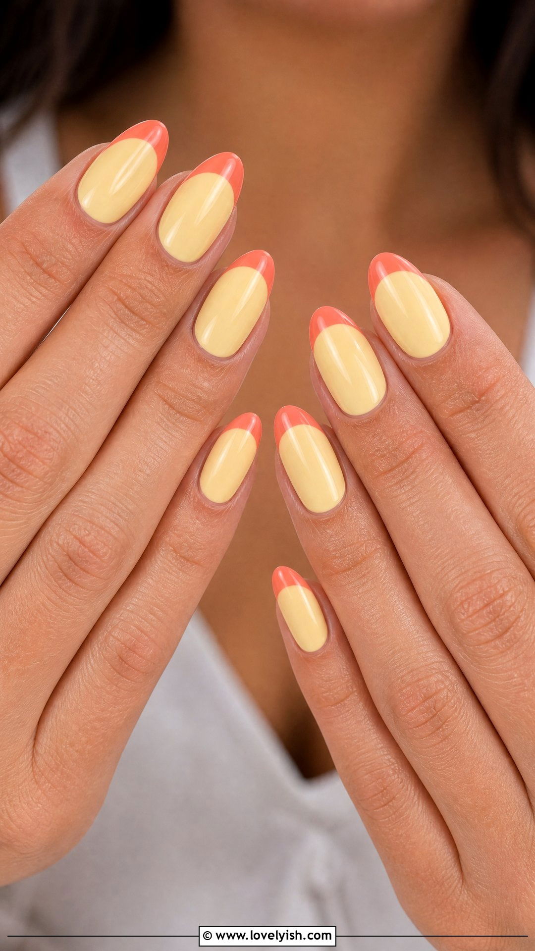Butter Yellow with Coral Tips - 50 butter yellow nails - 50 butter yellow nails