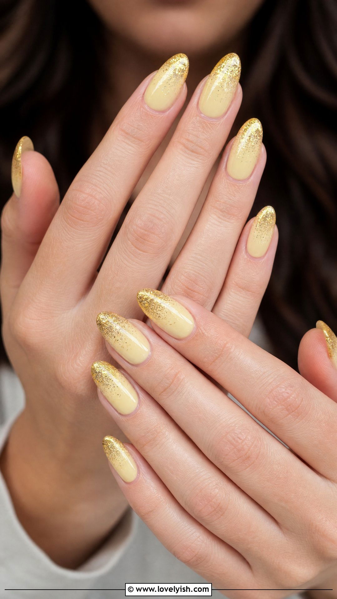 Butter Yellow with Glitter Tips - 50 butter yellow nails - 50 butter yellow nails