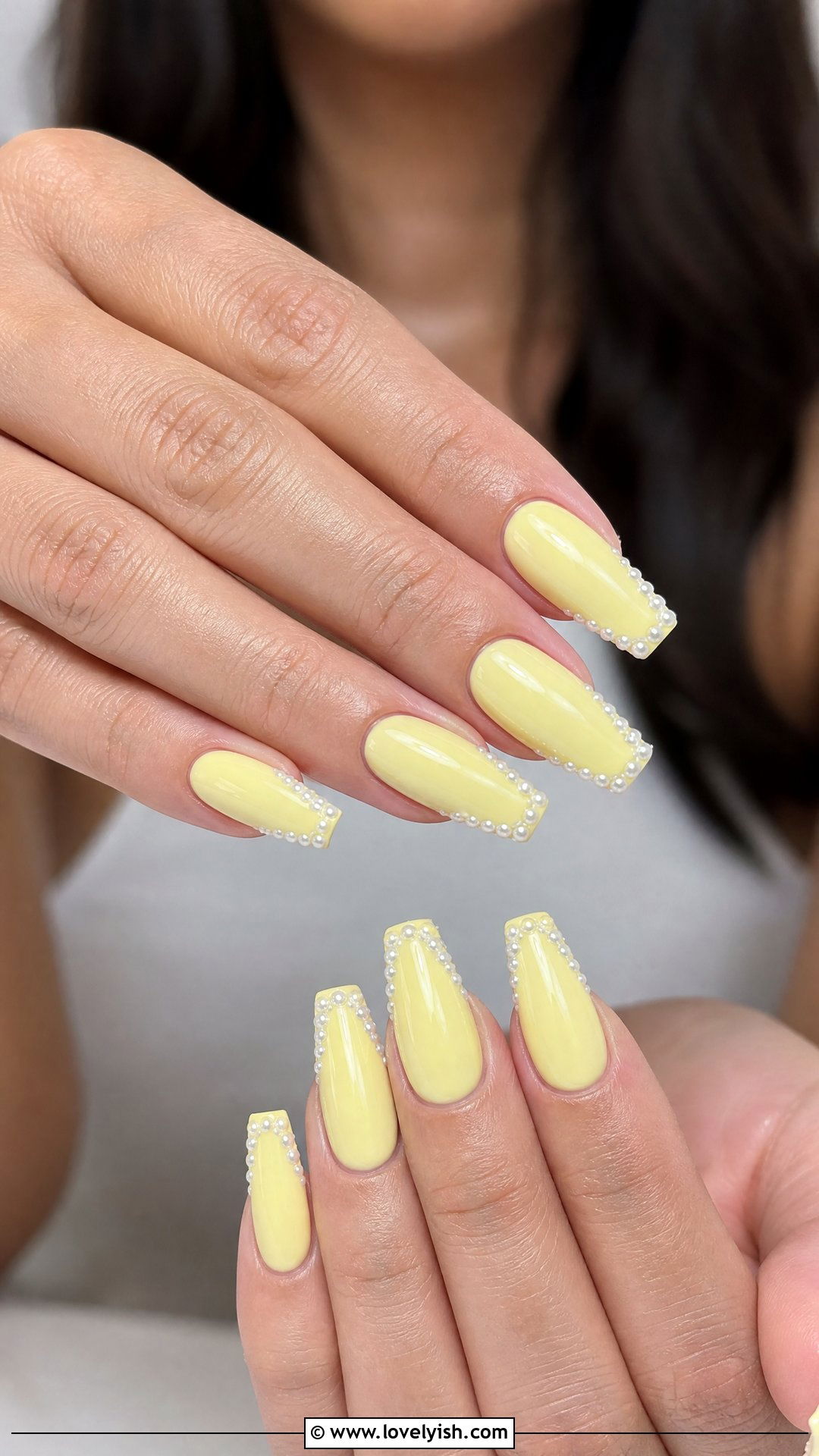 Butter Yellow with Pearl French Tips - 50 butter yellow nails - 50 butter yellow nails