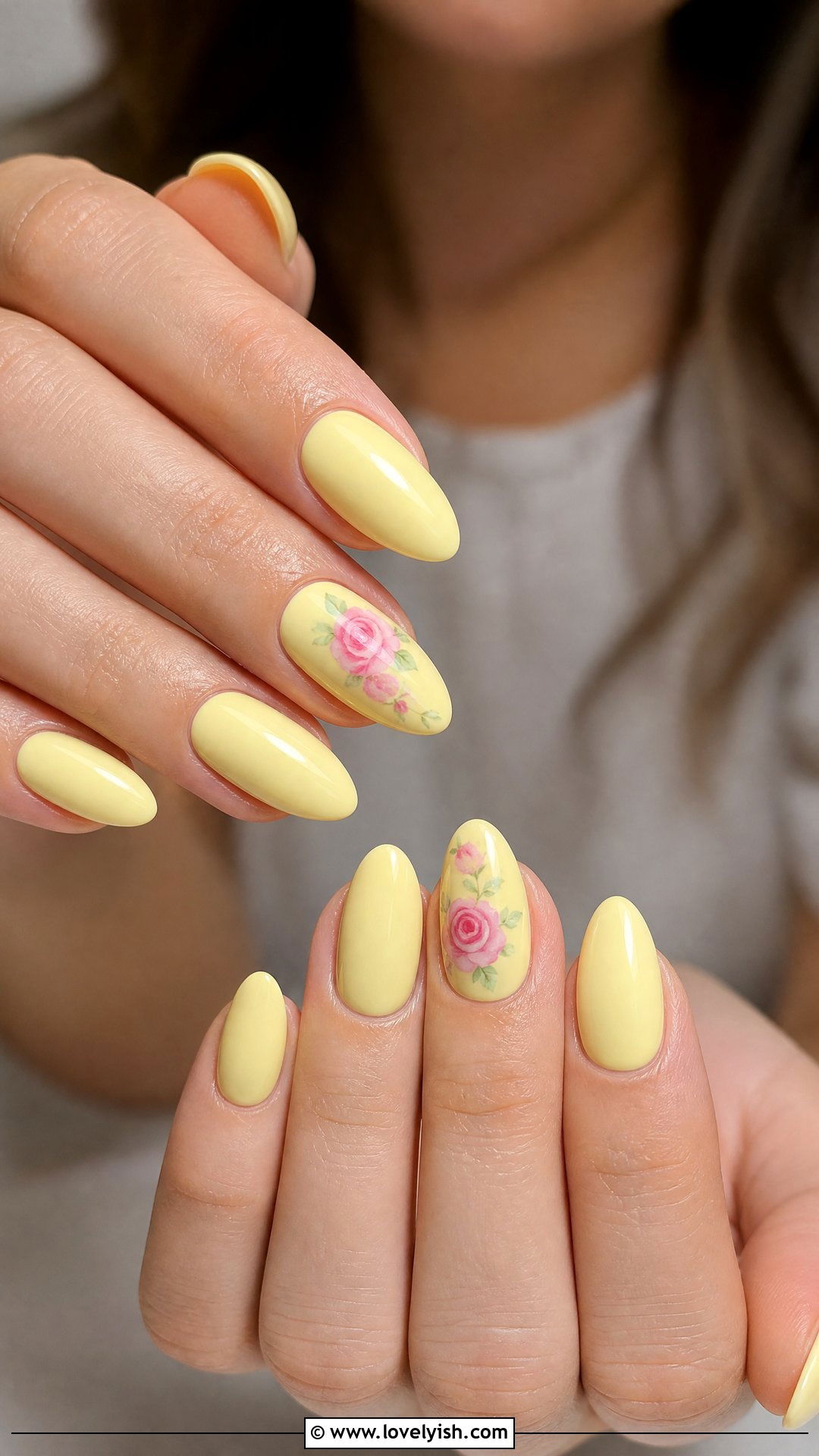 Butter Yellow with Rose Accent Nails - 50 butter yellow nails - 50 butter yellow nails