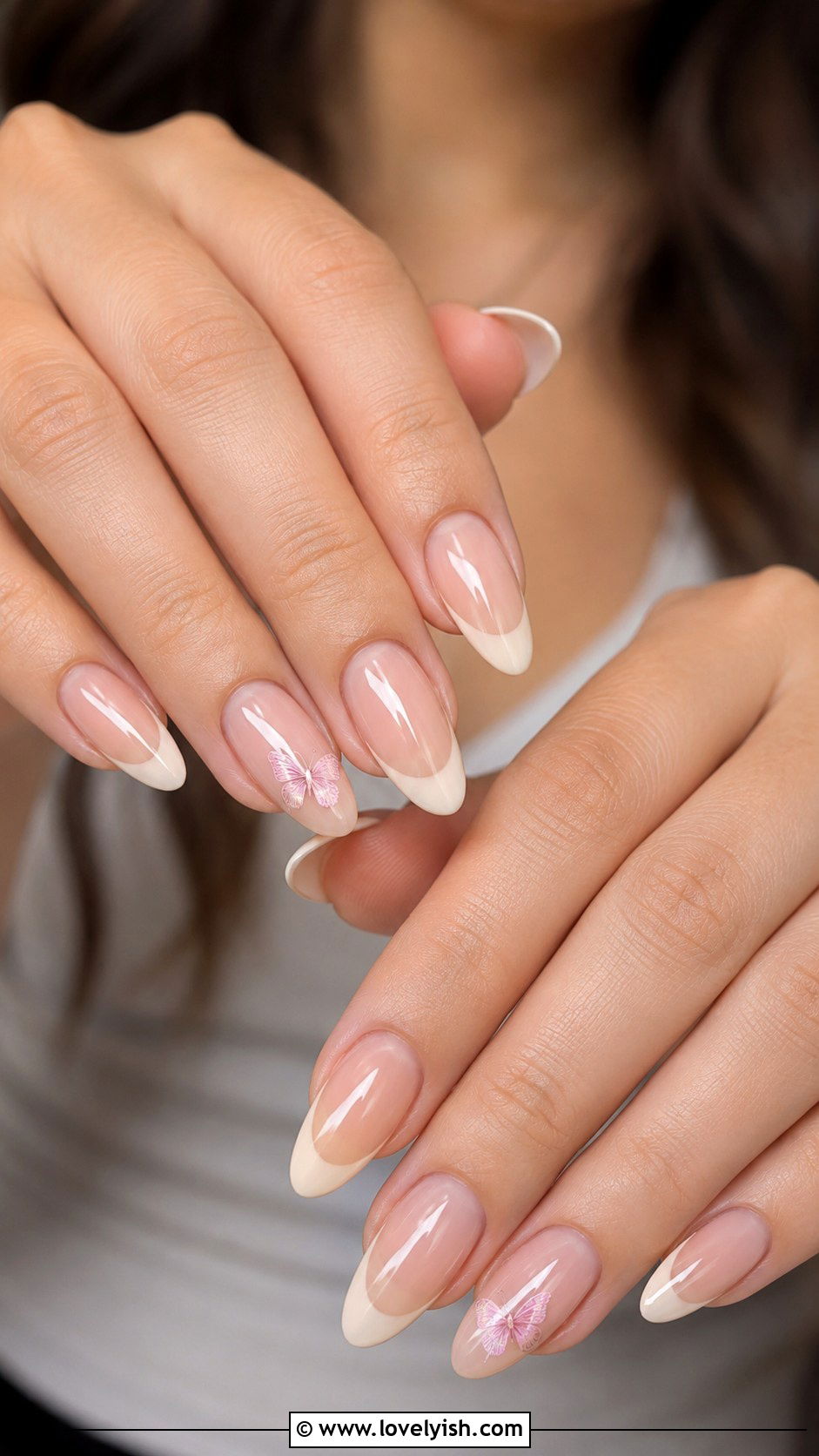 Butterfly French Tip Almond Nails - 50 almond french tip nails - 50 almond french tip nails