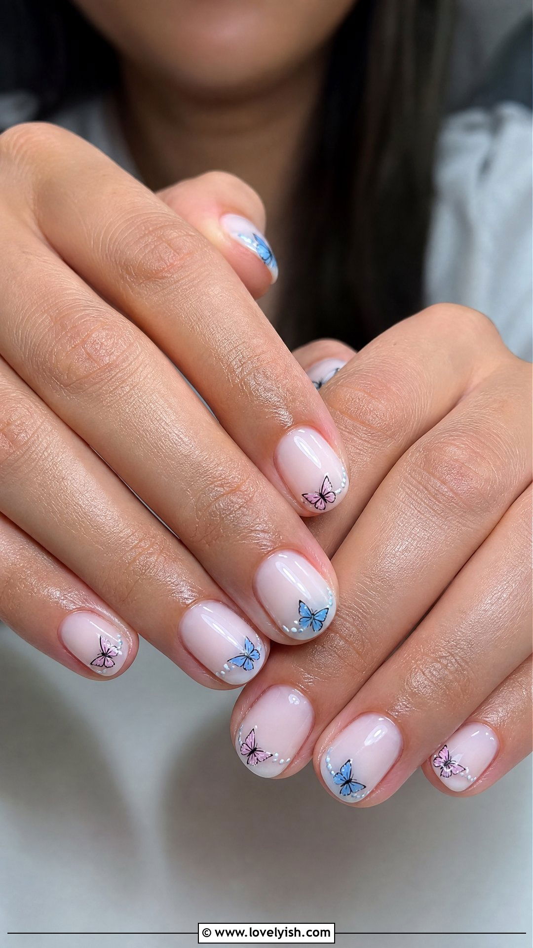 Butterfly French Tip Short Nails - 50 short french tip nails - 50 short french tip nails