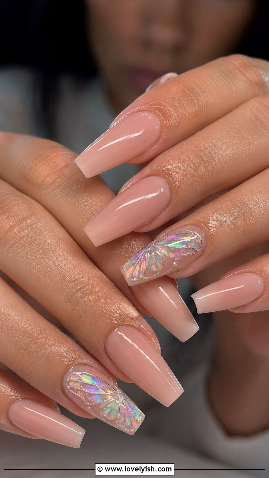 Butterfly Wing Accent Chrome Nails - 50 nails - 50 nails