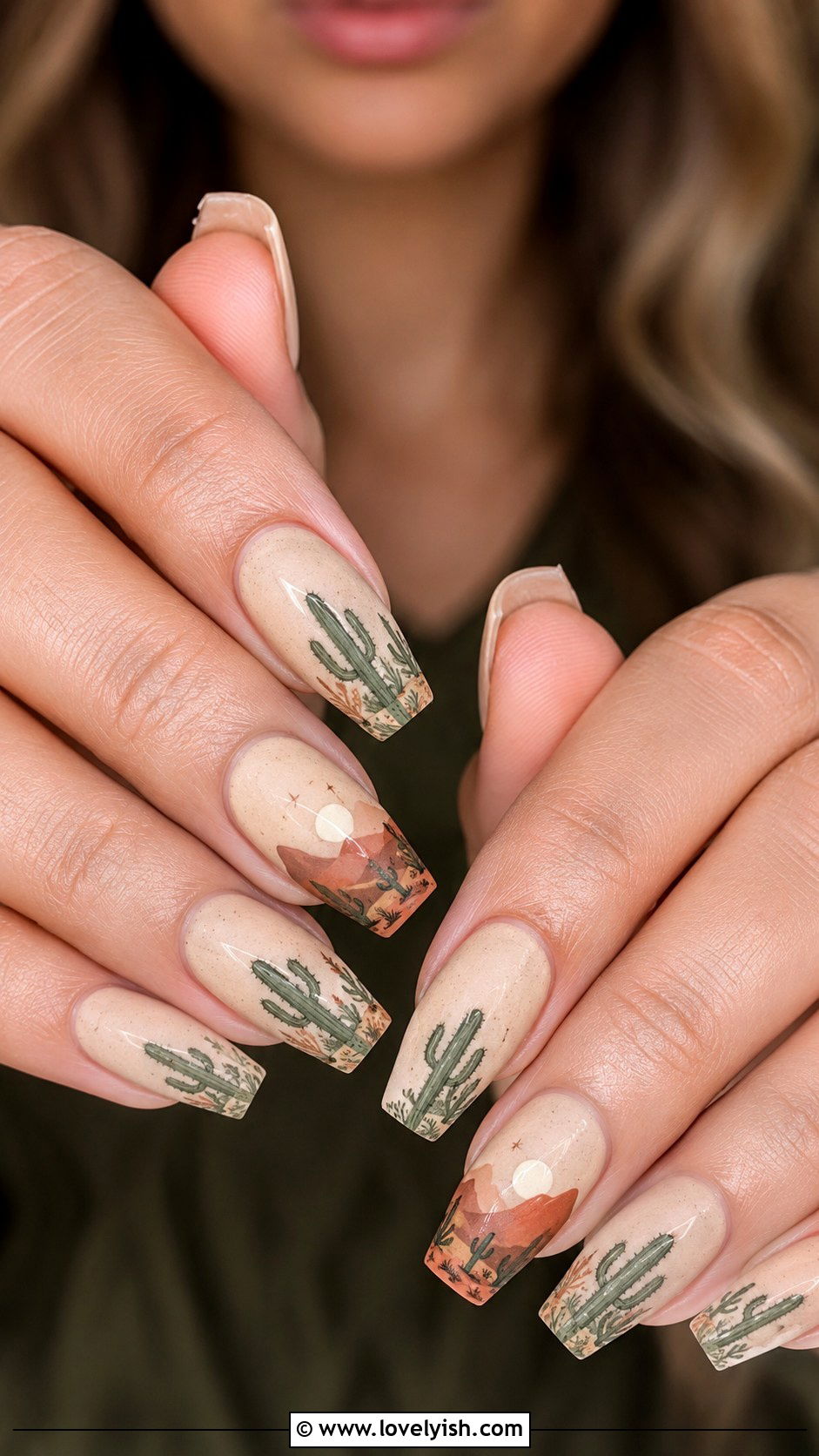 Cactus and Desert Landscape Nails - 50 western nail designs - 50 western nail designs