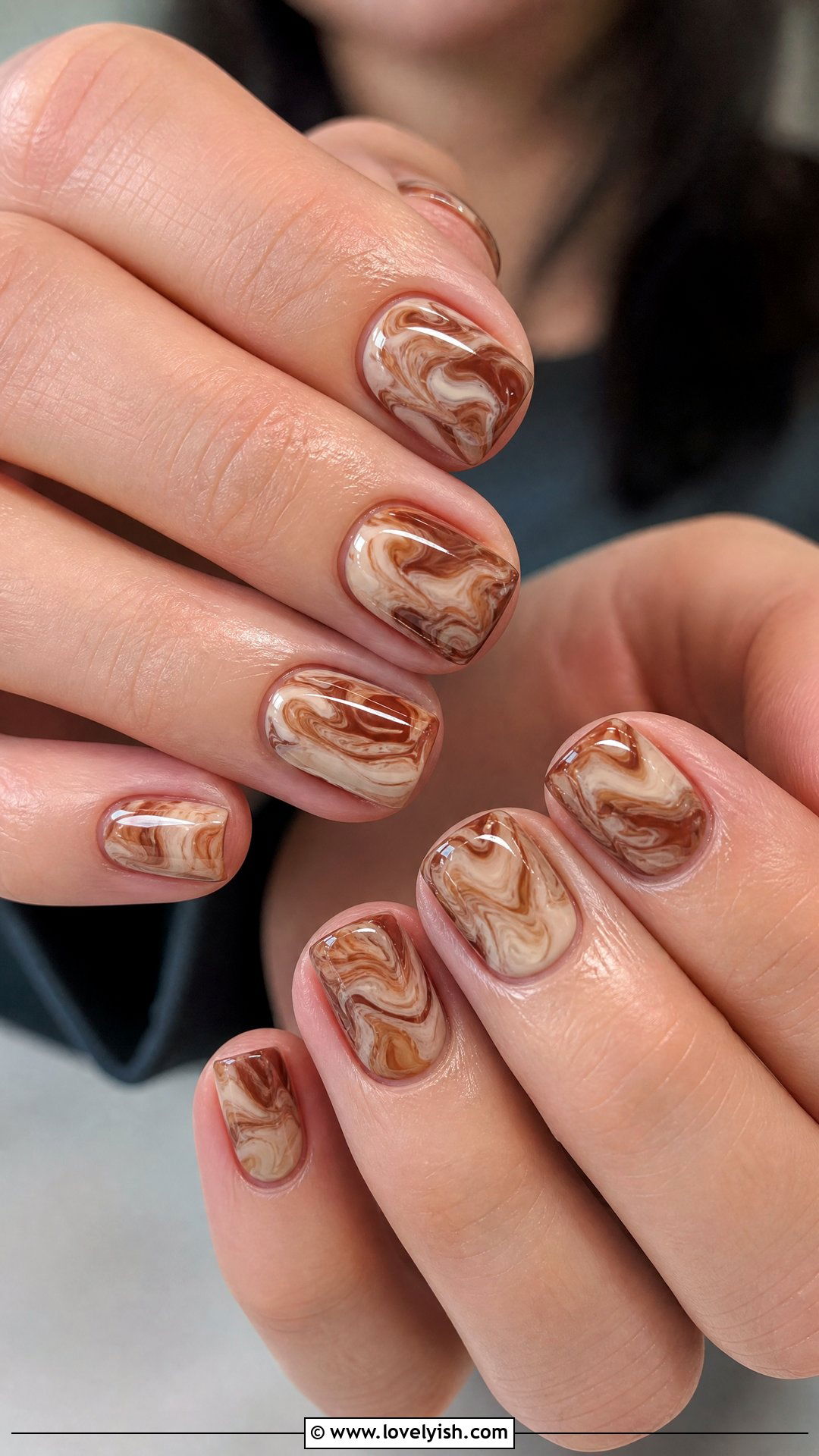 Caramel Brown Marble Short Square Nails - 50 short square nails - 50 short square nails
