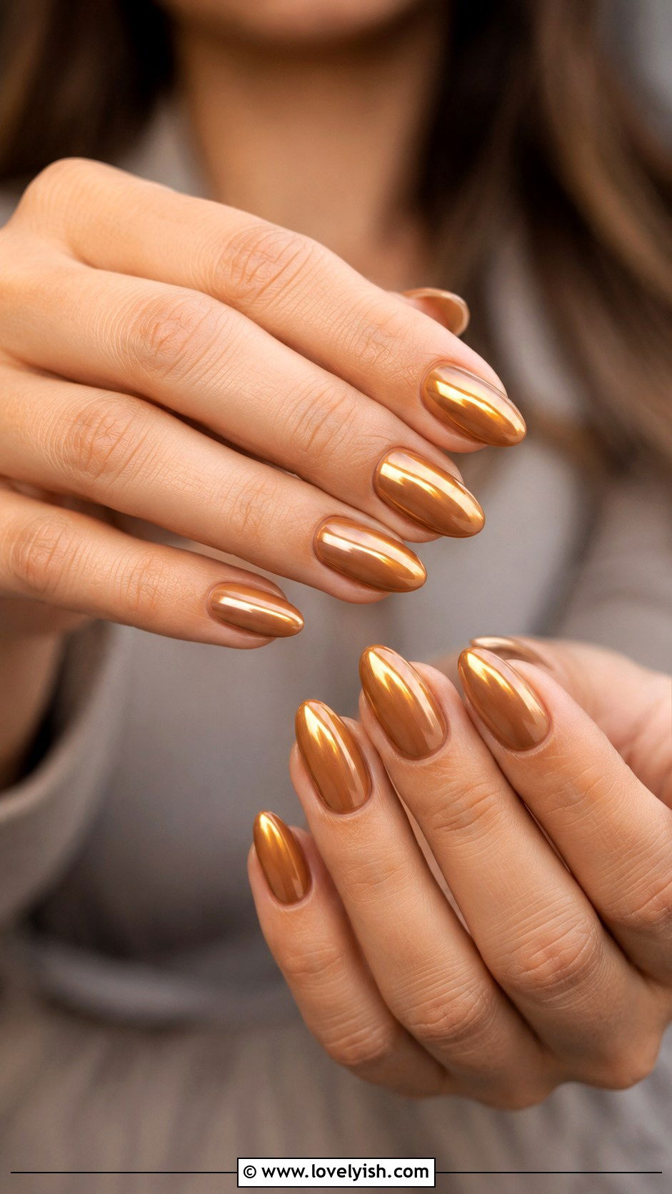 Caramel Gold Chrome Nails - 50 luxury nails - 50 luxury nails