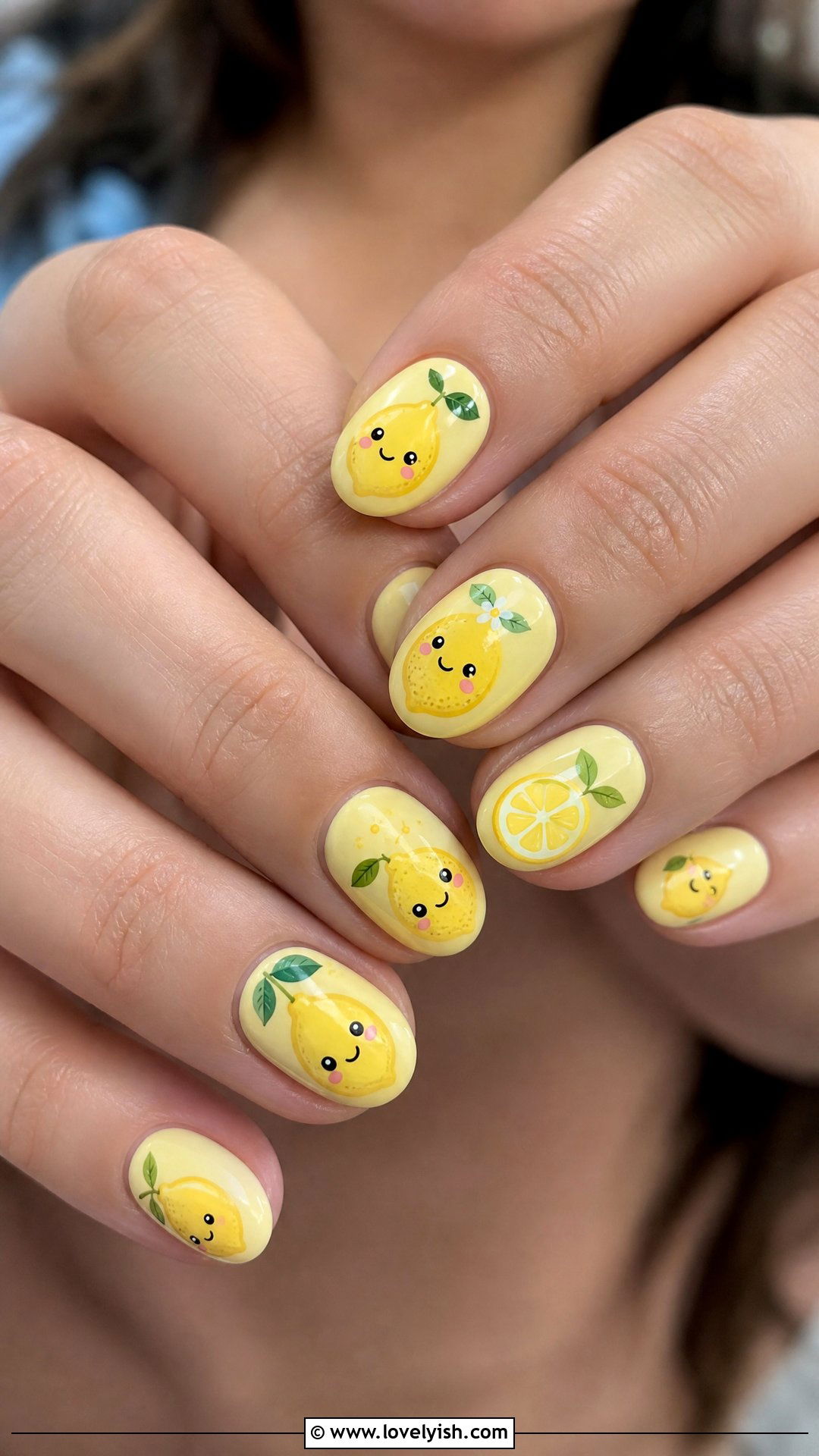 Cartoon Lemon Face Nails - 50 lemon nail design ideas - 50 lemon nail design ideas