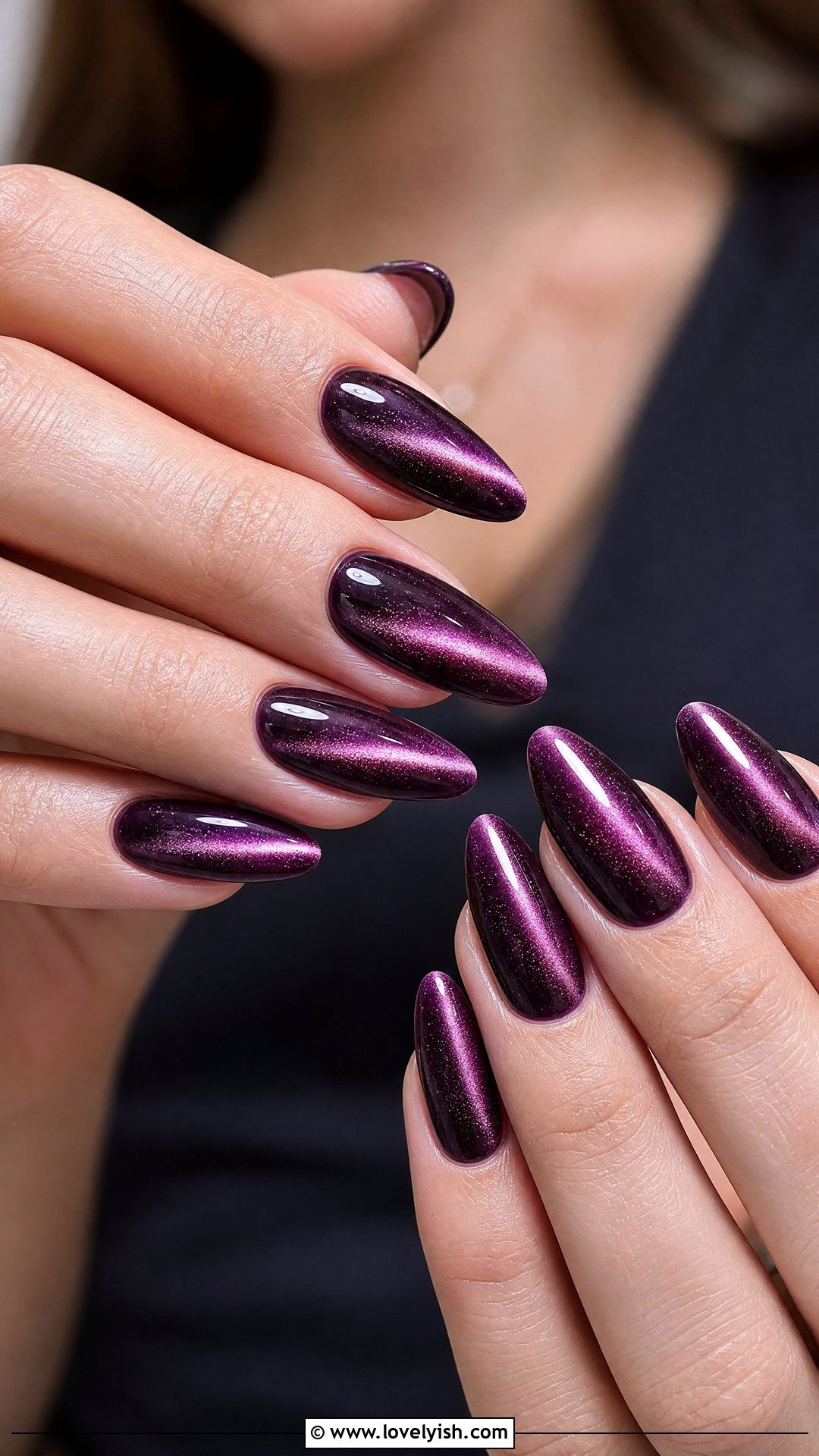 Cat Eye Magnetic Plum Nails - 36 nails design 2026 - 36 nails design 2026