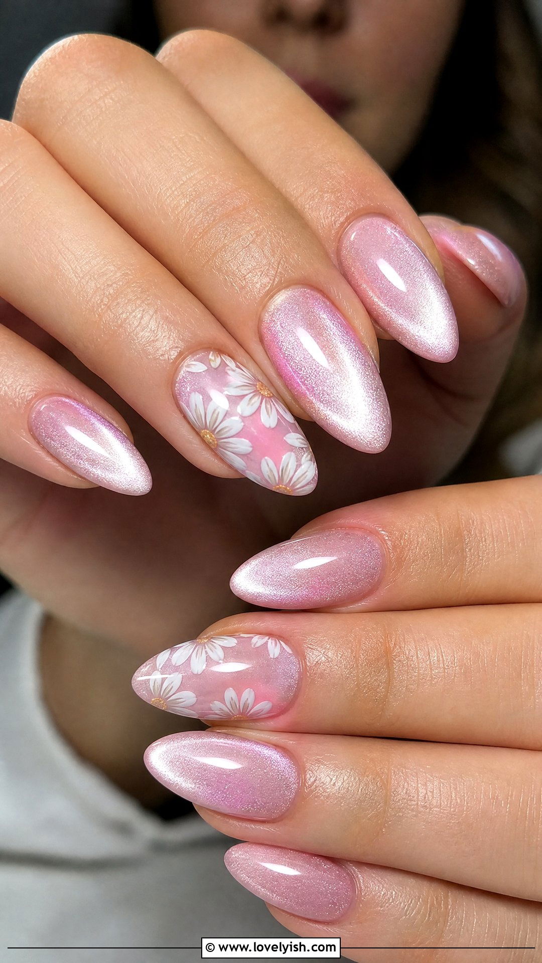 Cat Eye Nails With Floral Accents - 50 cateye nail designs - 50 cateye nail designs