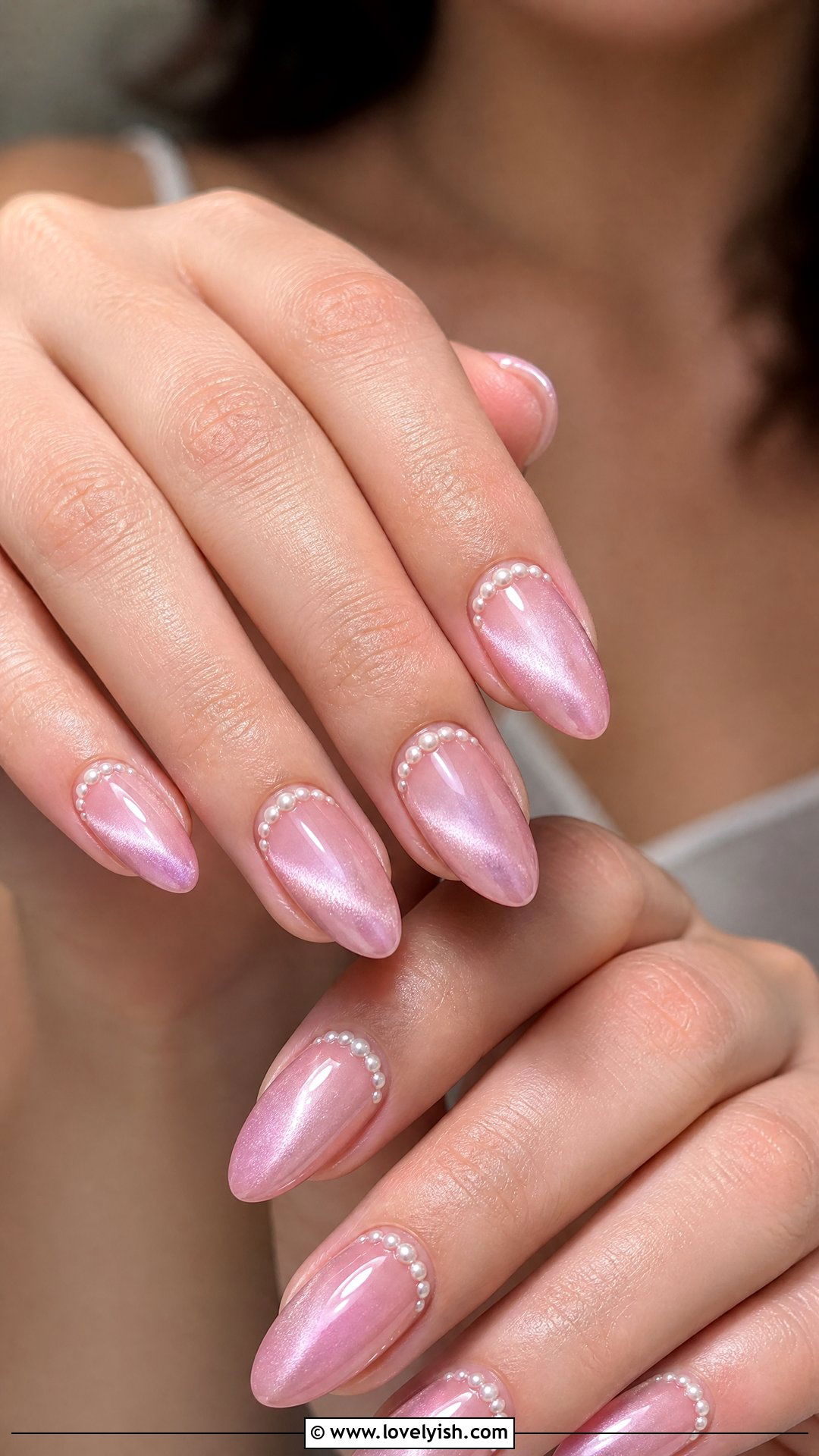 Cat Eye Nails With Pearl Accents - 50 cateye nail designs - 50 cateye nail designs