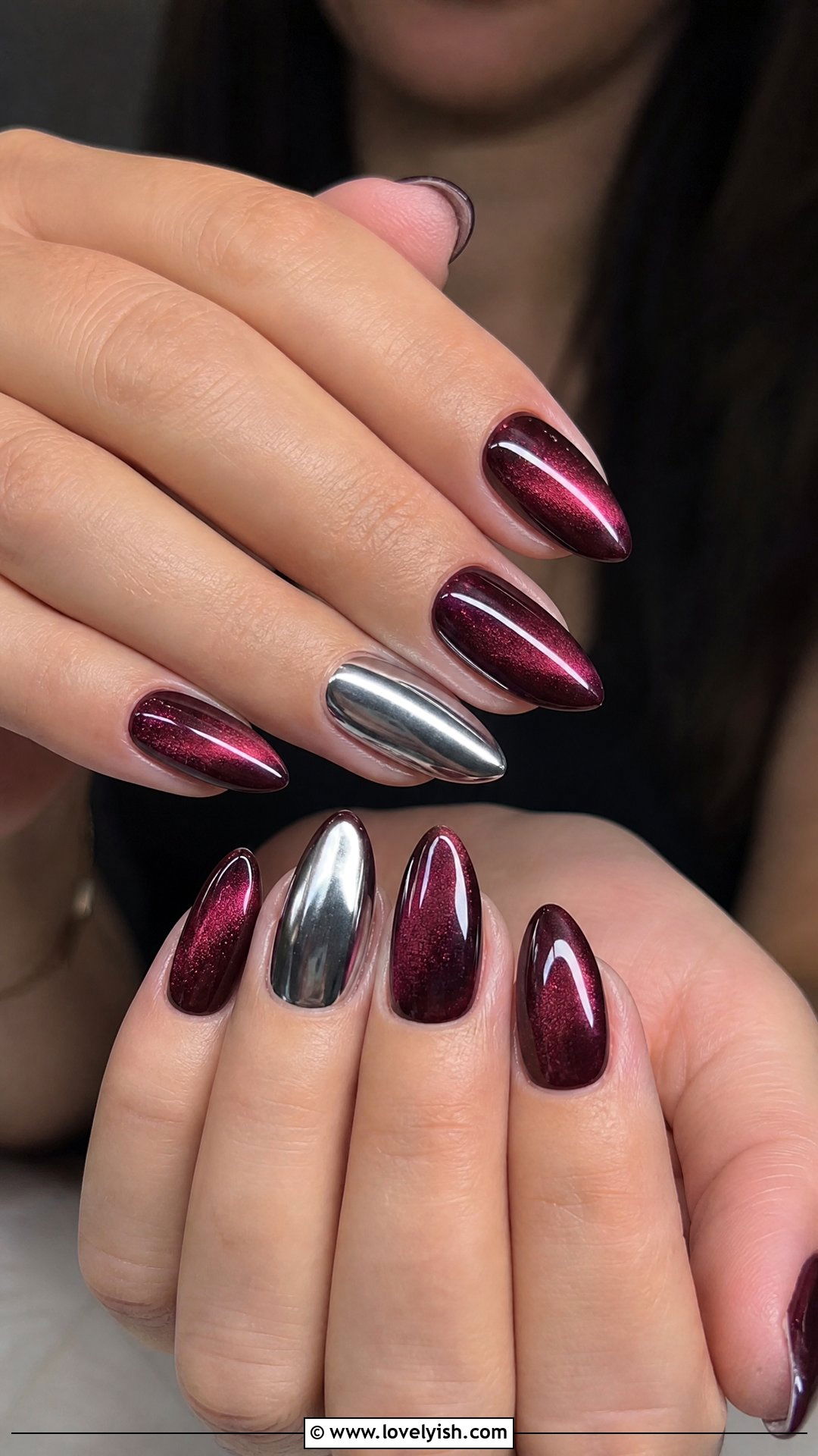 Cat Eye Nails with Chrome Accent - 38 cat eye nail designs - 38 cat eye nail designs