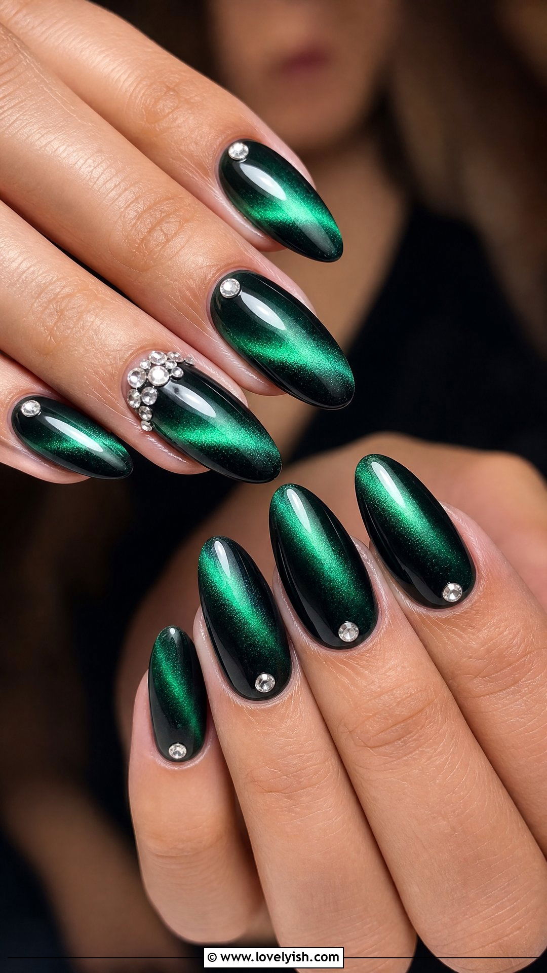 Cat Eye Nails with Rhinestones - 38 cat eye nail designs - 38 cat eye nail designs