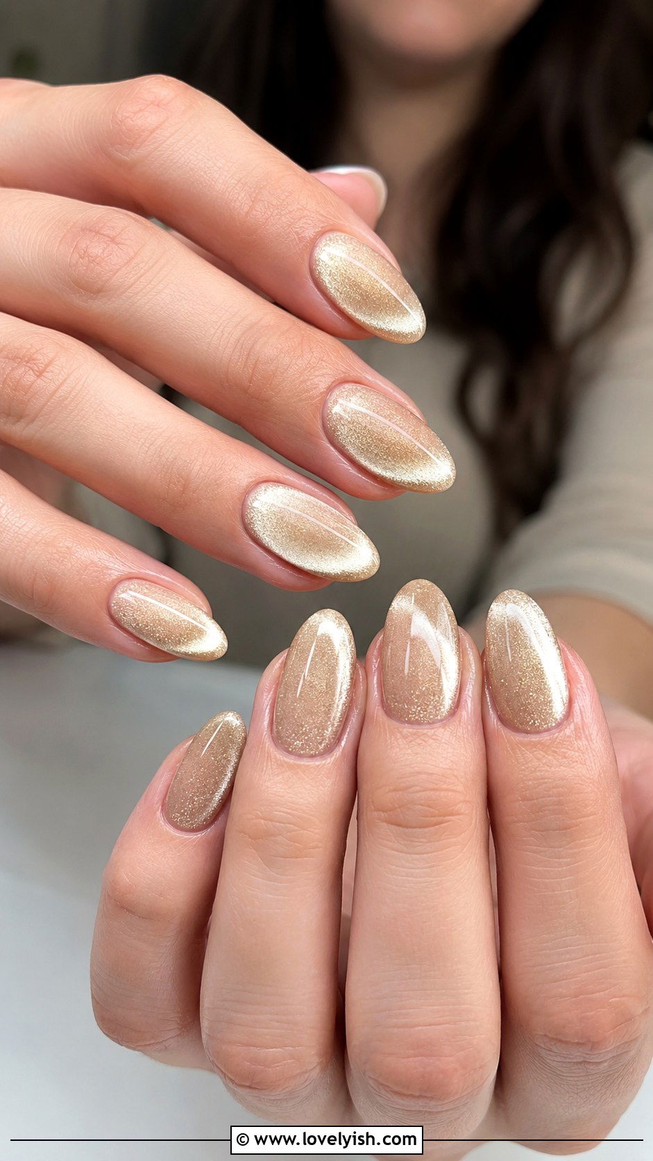 Champagne Cat Eye Nails - 50 luxury nails - 50 luxury nails