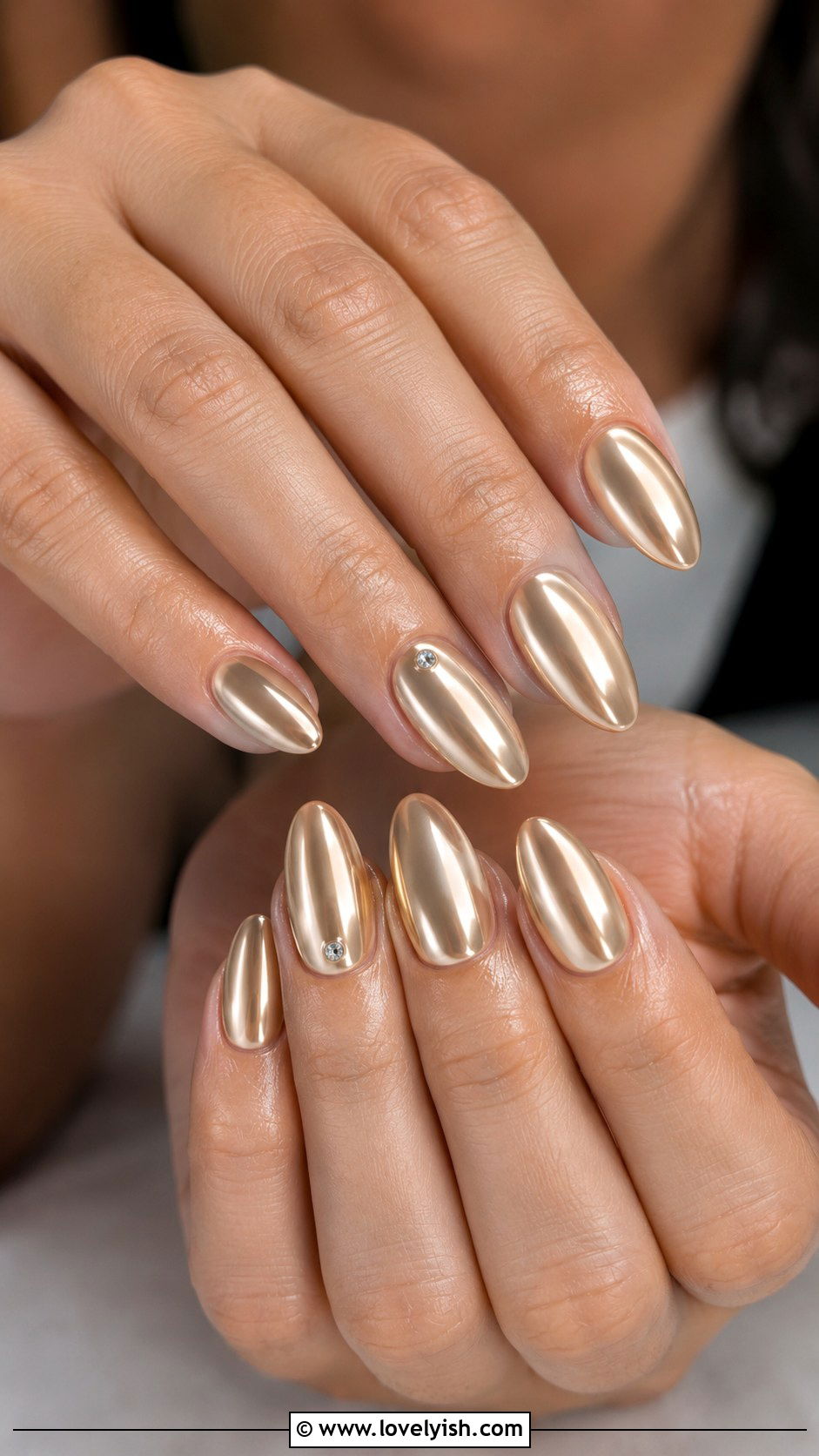 Champagne Chrome Almond Birthday Nails - 50 birthday nails - 50 birthday nails