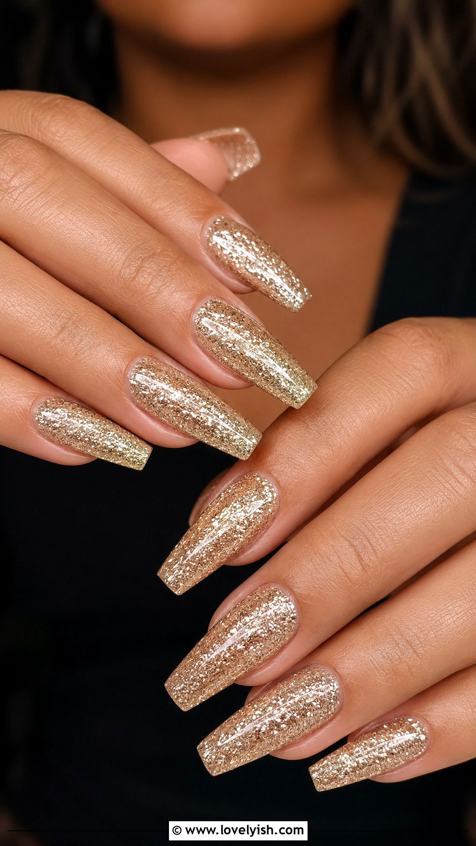 Champagne Glitter Coffin Nail Extensions - 48 nail extensions - 48 nail extensions