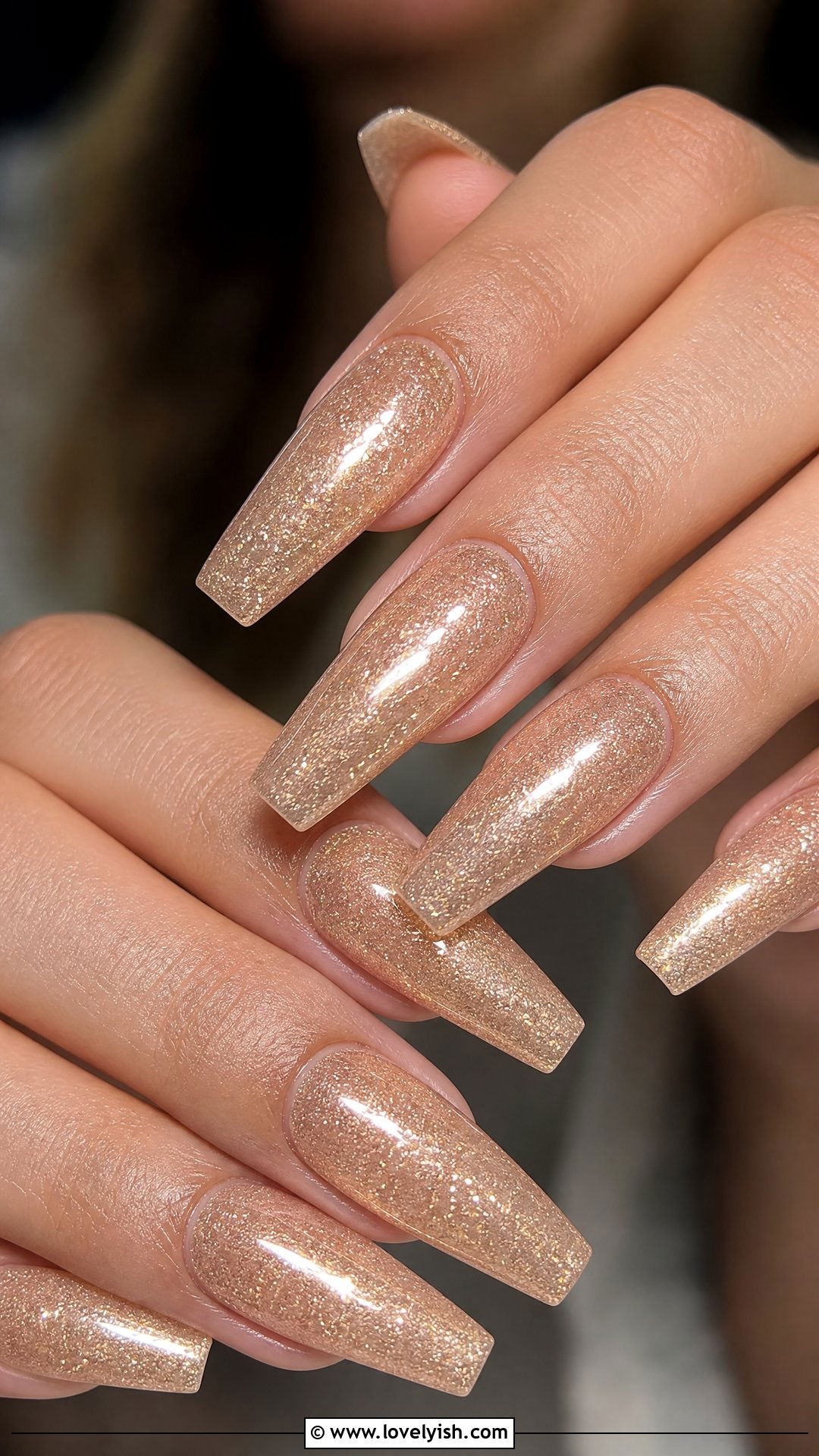 Champagne Glitter Coffin Nails - 50 coffin nails - 50 coffin nails