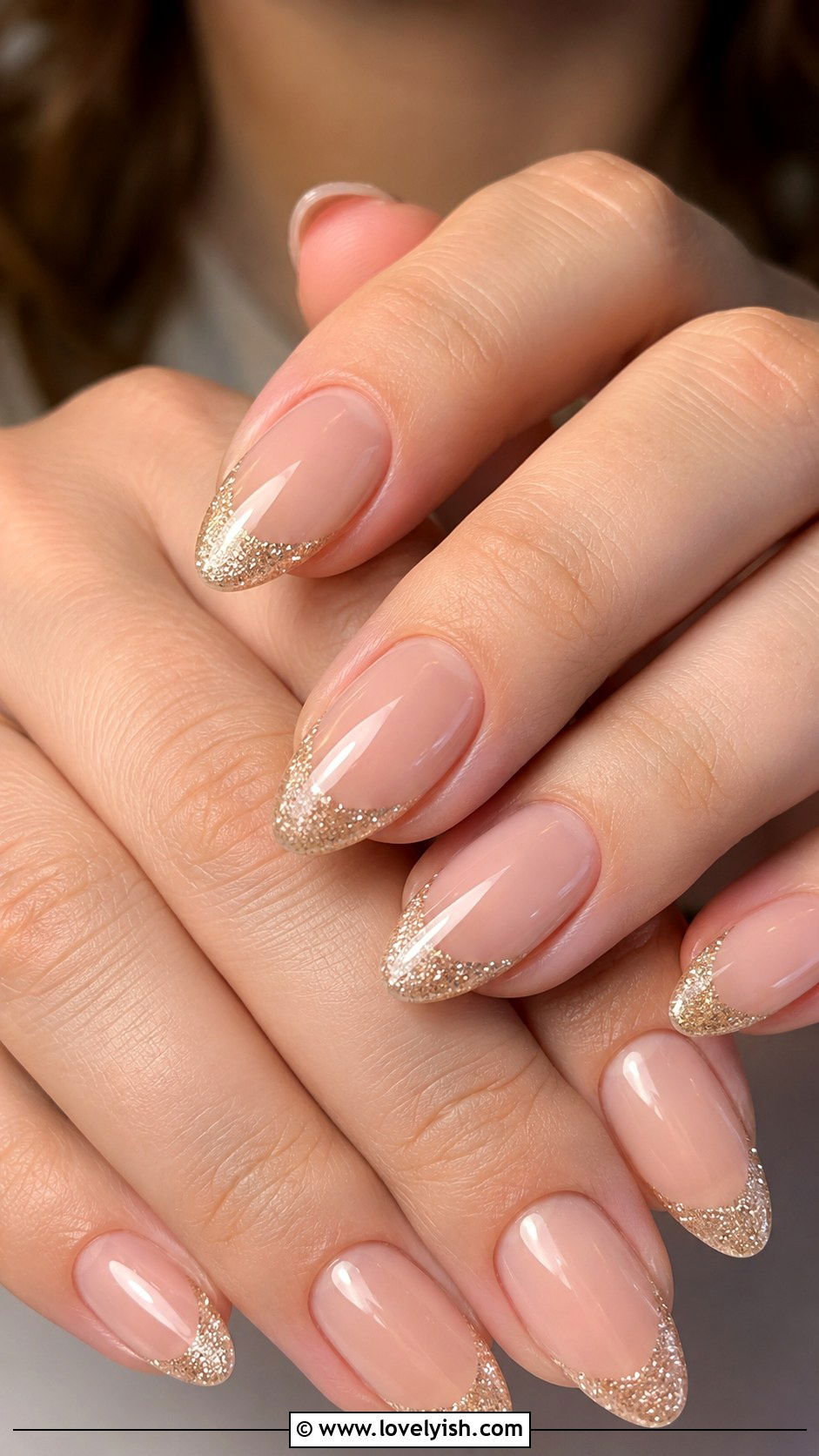 Champagne Glitter French Tip Nails - 50 glitter nails - 50 glitter nails