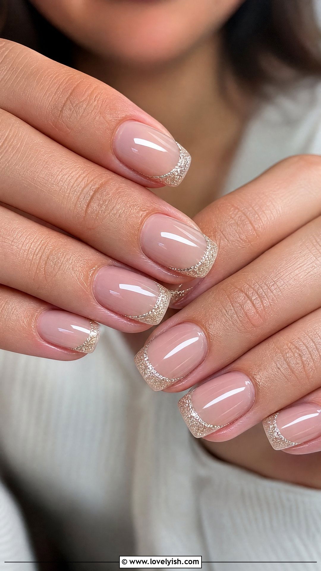Champagne Glitter French Tip Nails - 50 dainty nails - 50 dainty nails