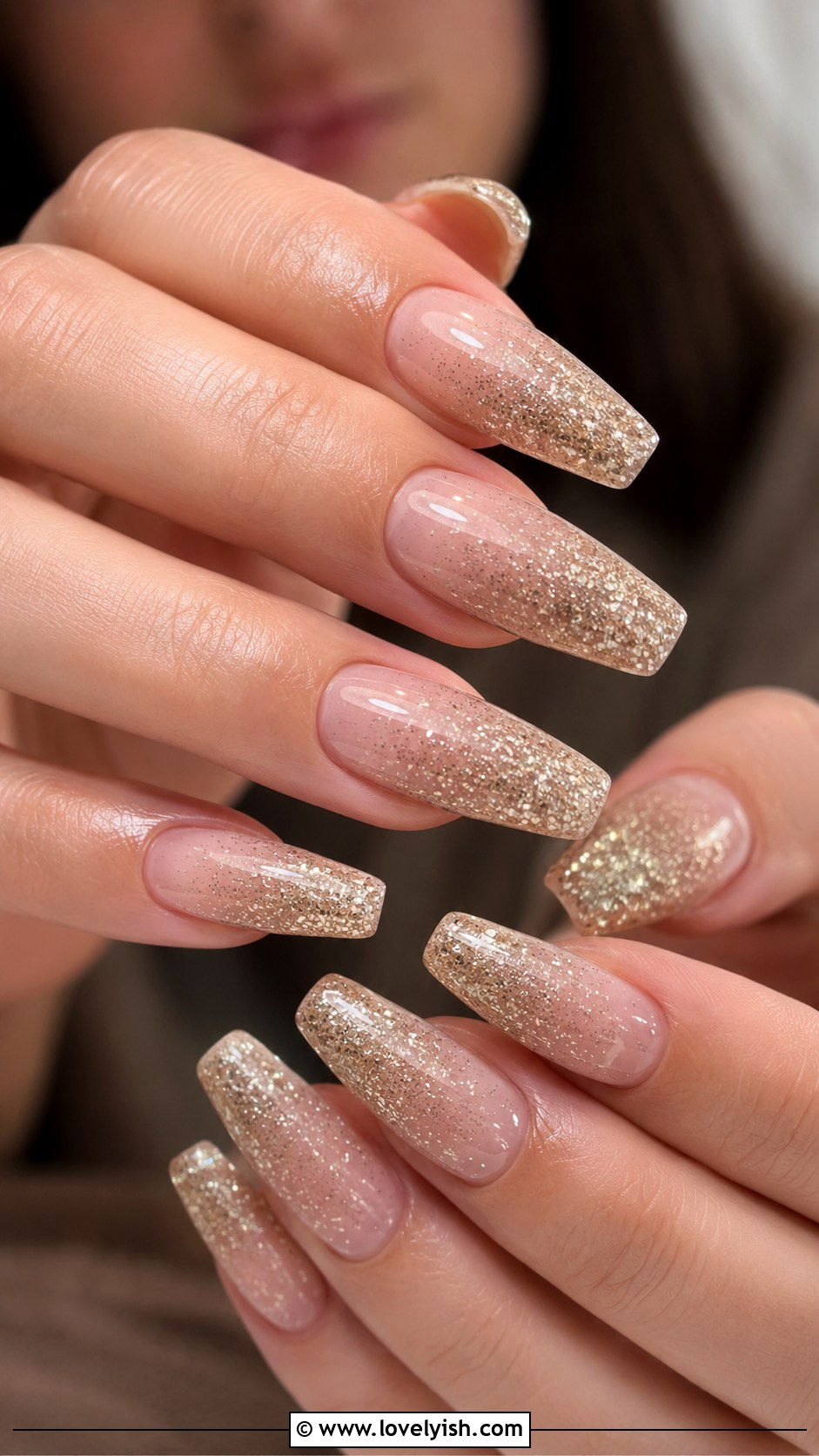 Champagne Glitter Nails - 46 nail inspo - 46 nail inspo