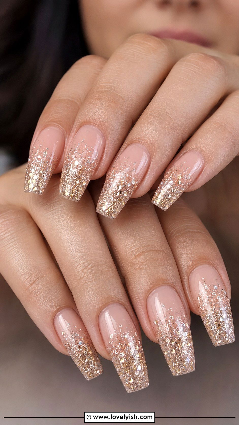 Champagne Glitter Ombre Nails - 50 luxury nails - 50 luxury nails