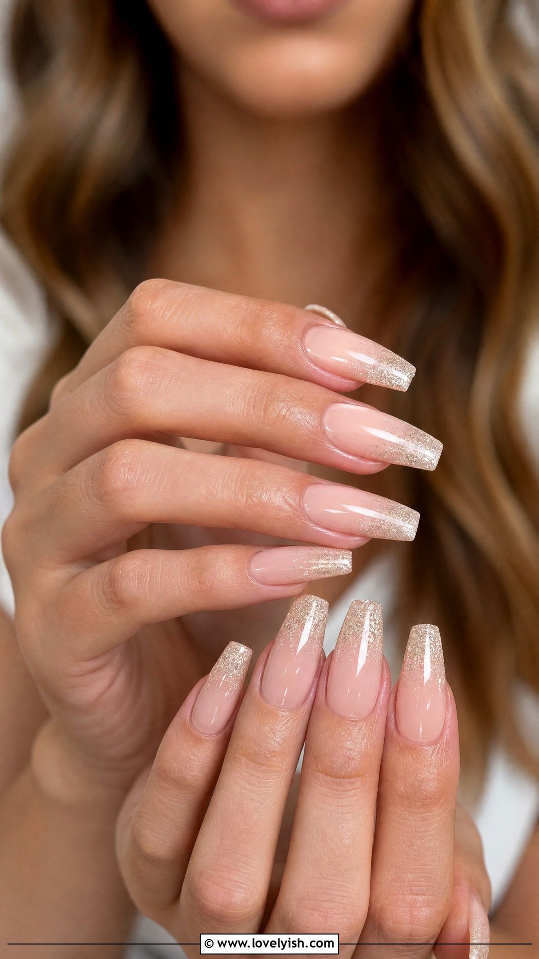 Champagne Glitter Tip Bridal Nails - 50 bridal nails - 50 bridal nails