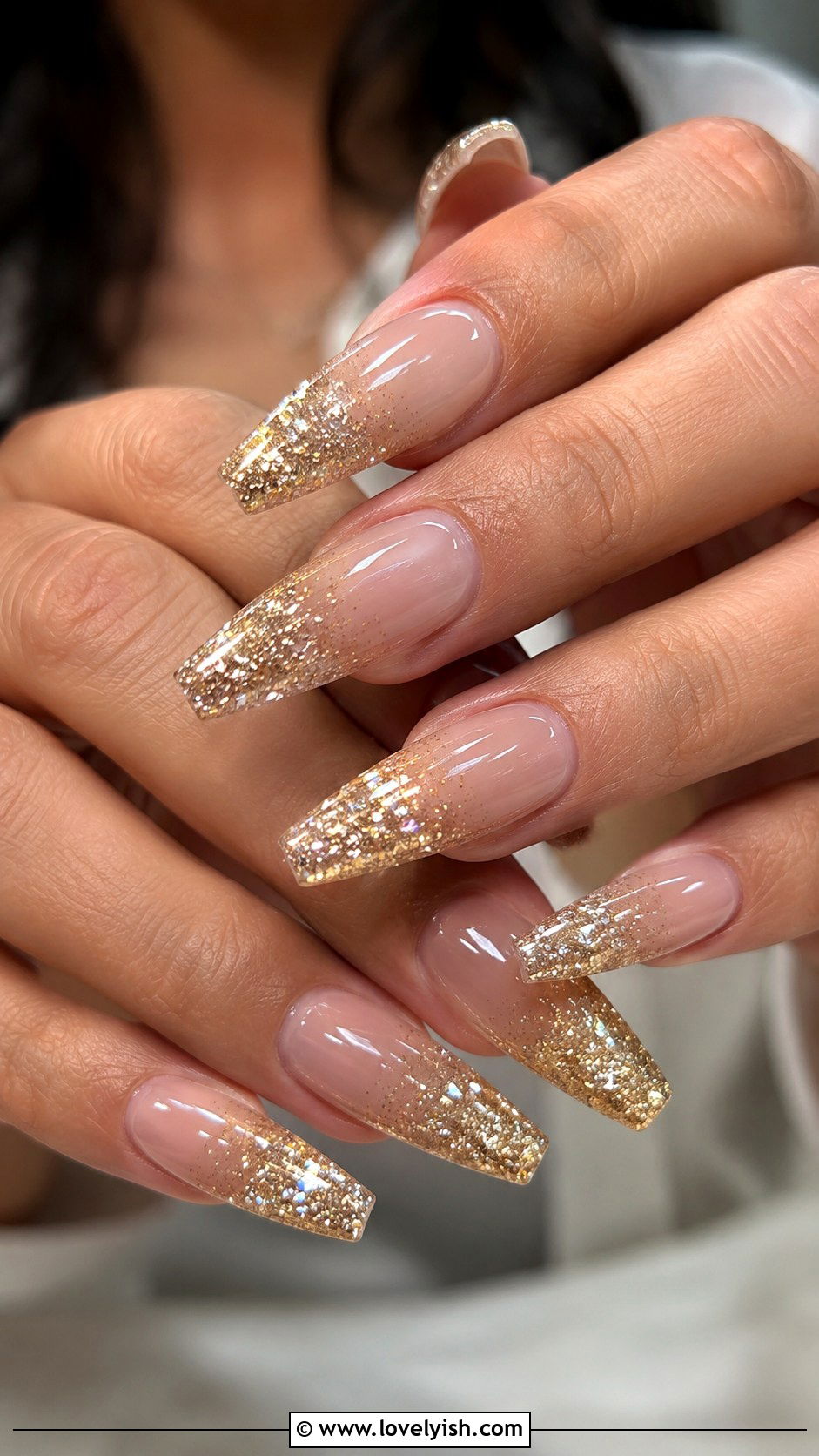 Champagne Glitter Tip Nails - 45 nail tips - 45 nail tips