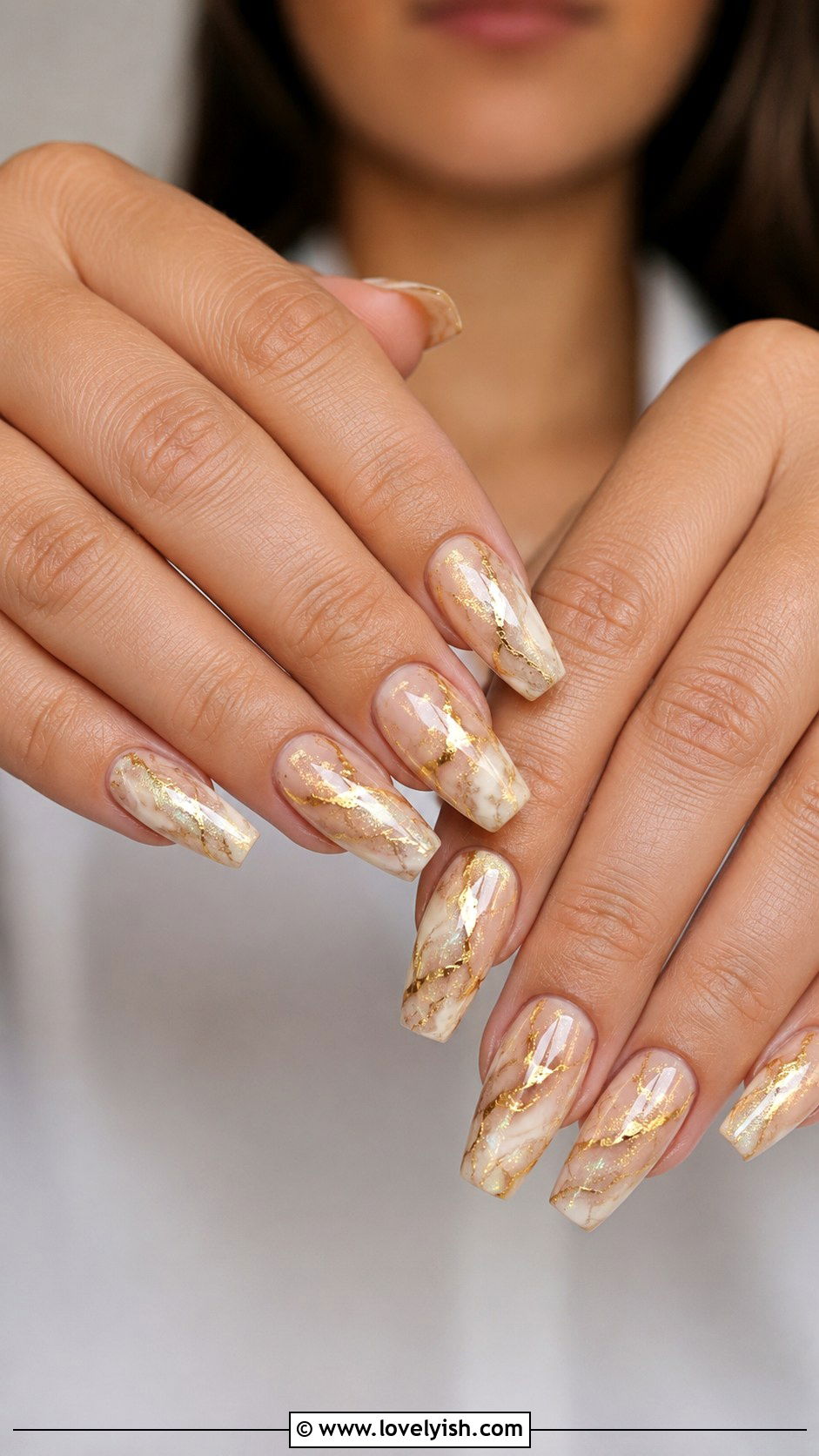 Champagne Gold Marble Nails - 38 marble nail designs - 38 marble nail designs