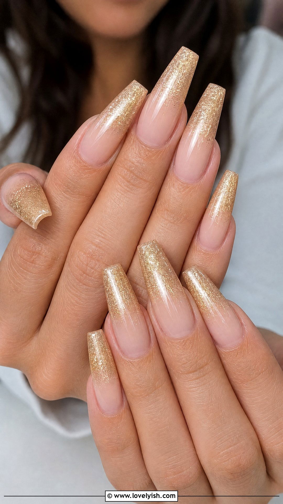 Champagne Gold Ombre Glitter Nails - 50 sparkly nails - 50 sparkly nails