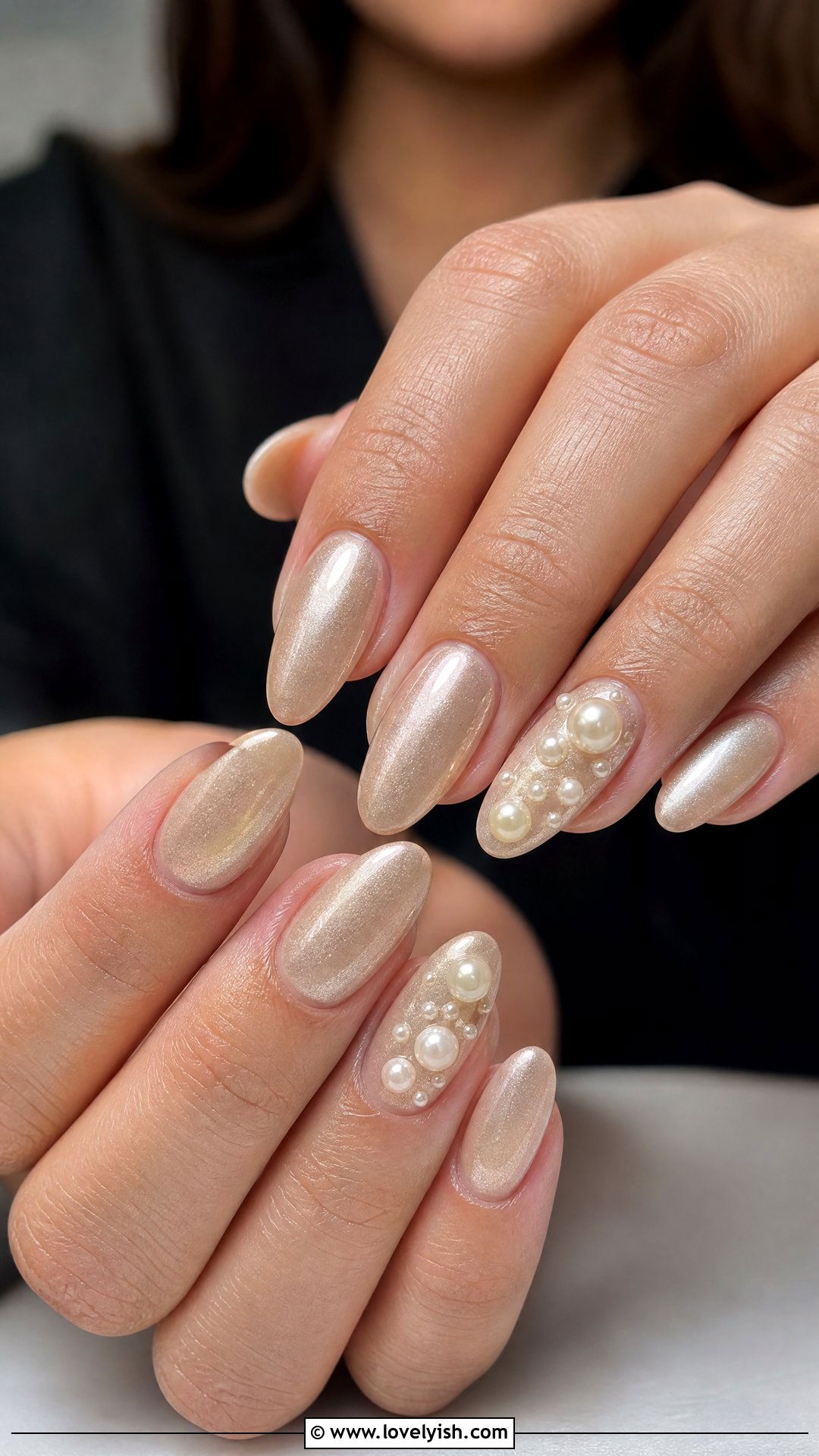 Champagne Pearl Almond Nails - 50 pearl nails - 50 pearl nails