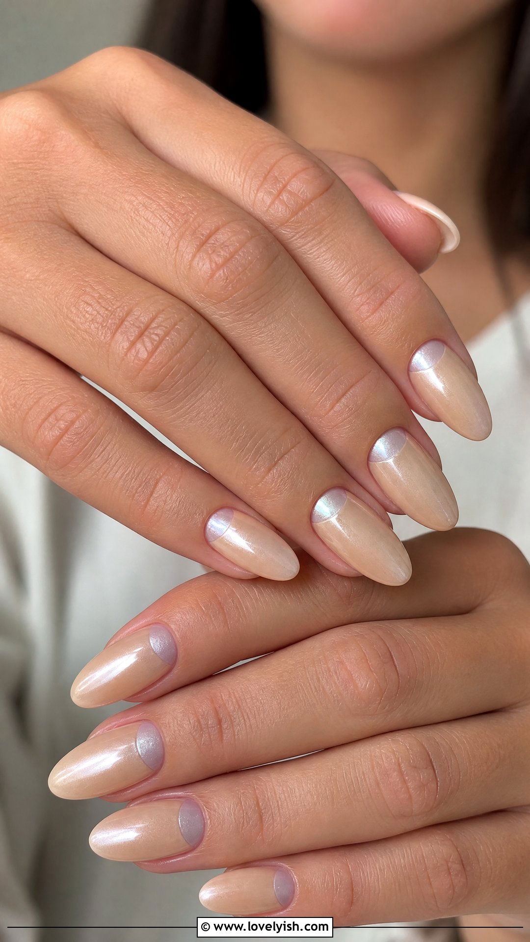 Champagne Pearl Half Moon Nails - 50 classy nails - 50 classy nails
