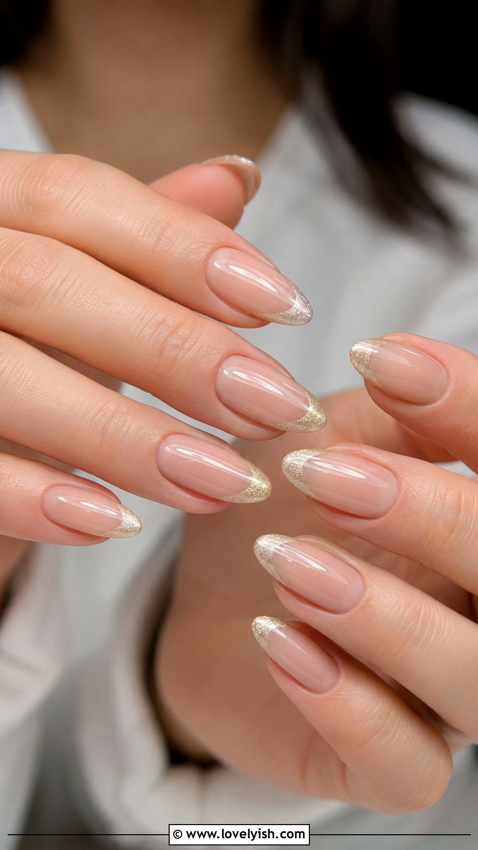 Champagne Shimmer French Tip Nails - 25 holiday nail designs - 25 holiday nail designs